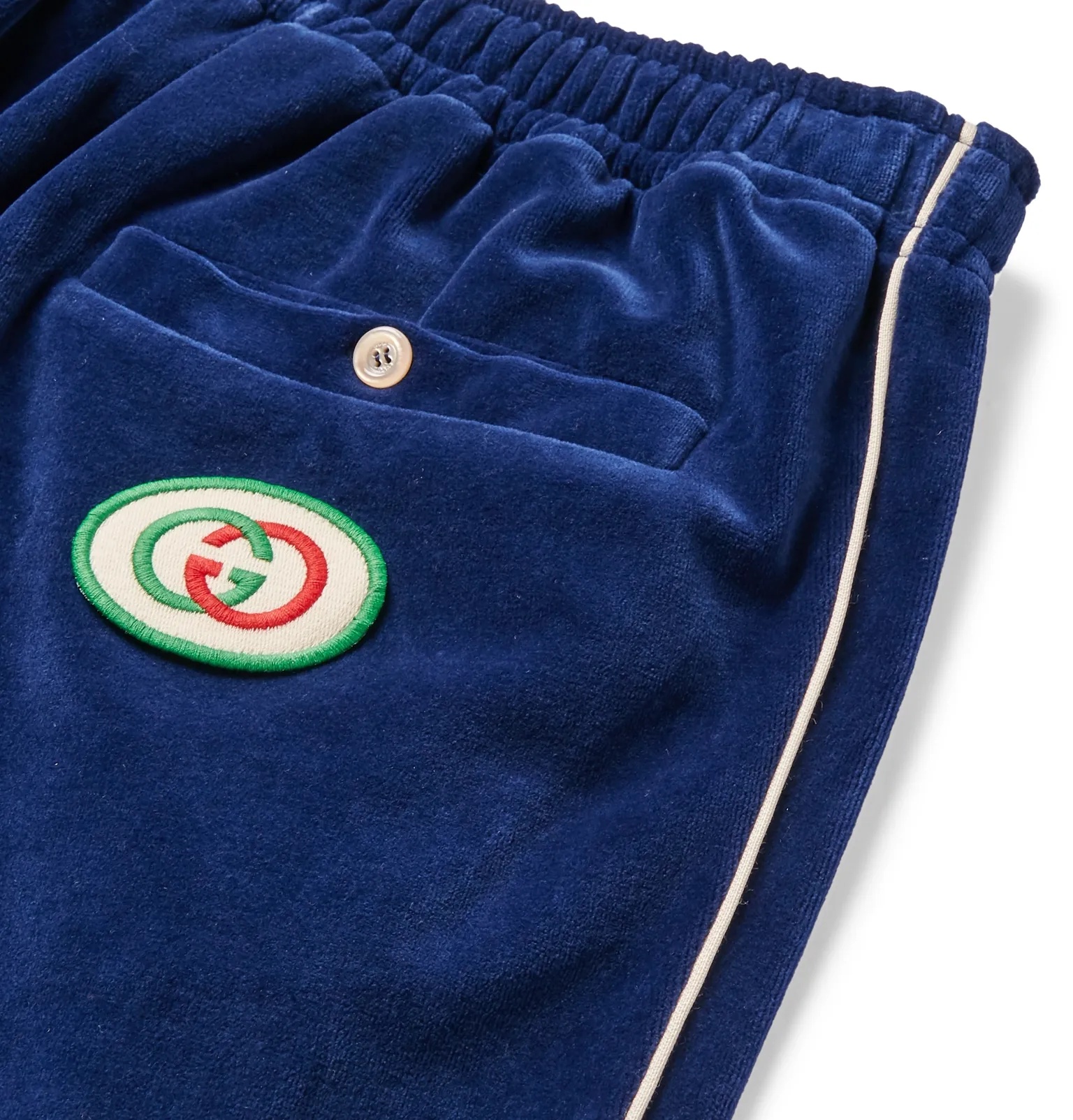 Tapered Logo-Appliquéd Webbing-Trimmed Piped Velvet Sweatpants - 6