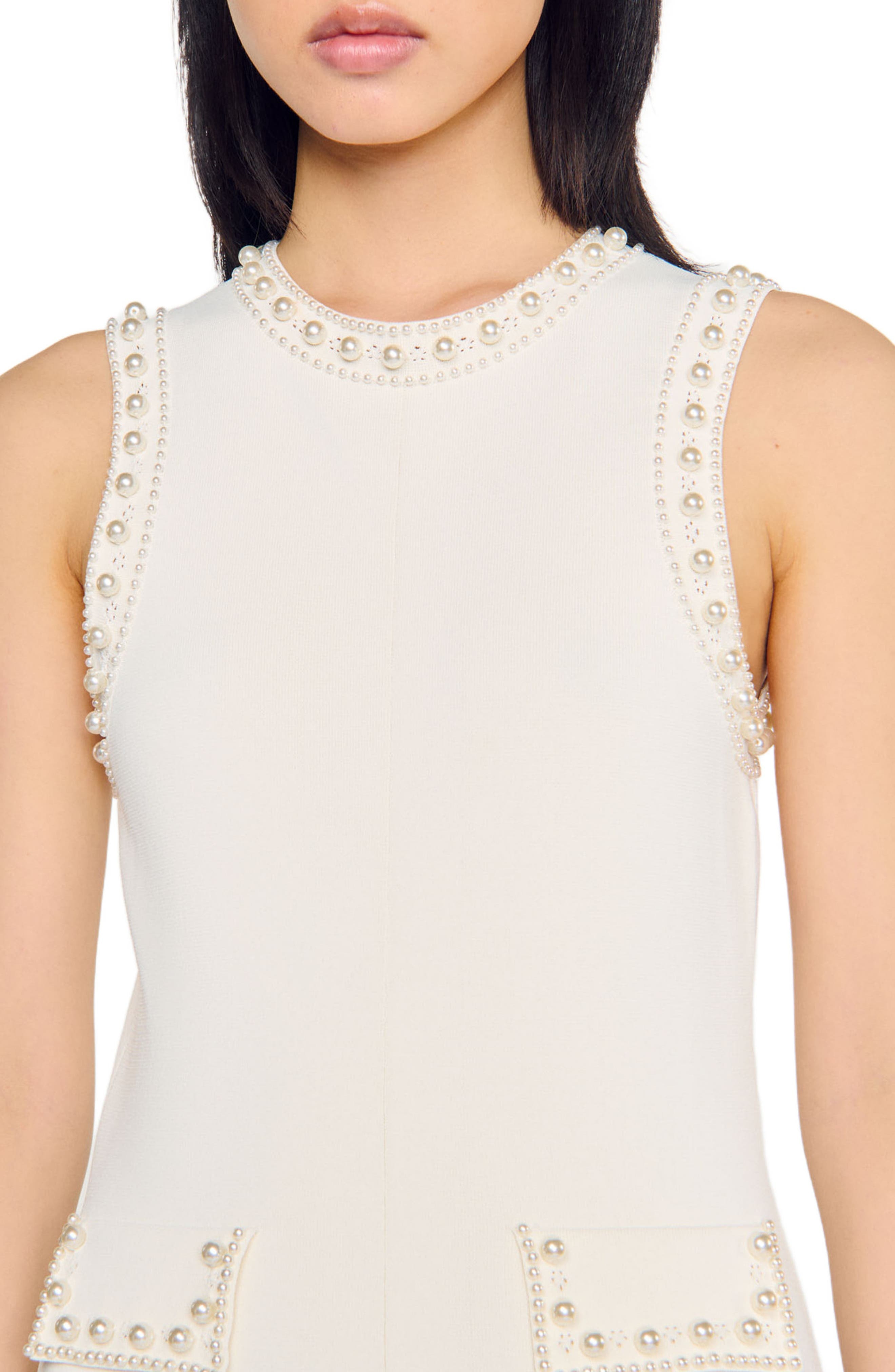 SANDRO Pearl bead knit maxi dress in Ecru at Nordstrom - 4