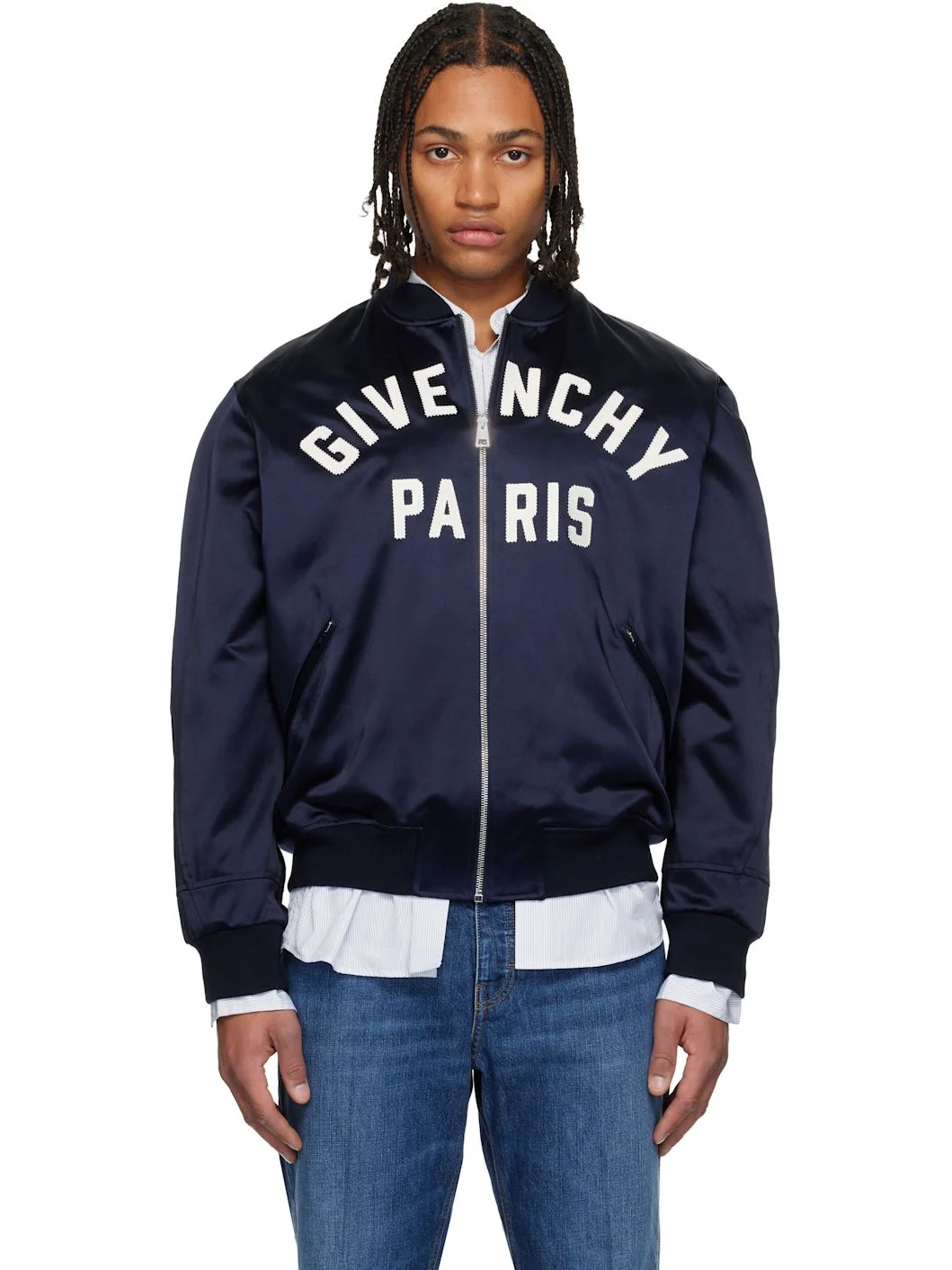 Navy Couture Seam Bomber Jacket - 1