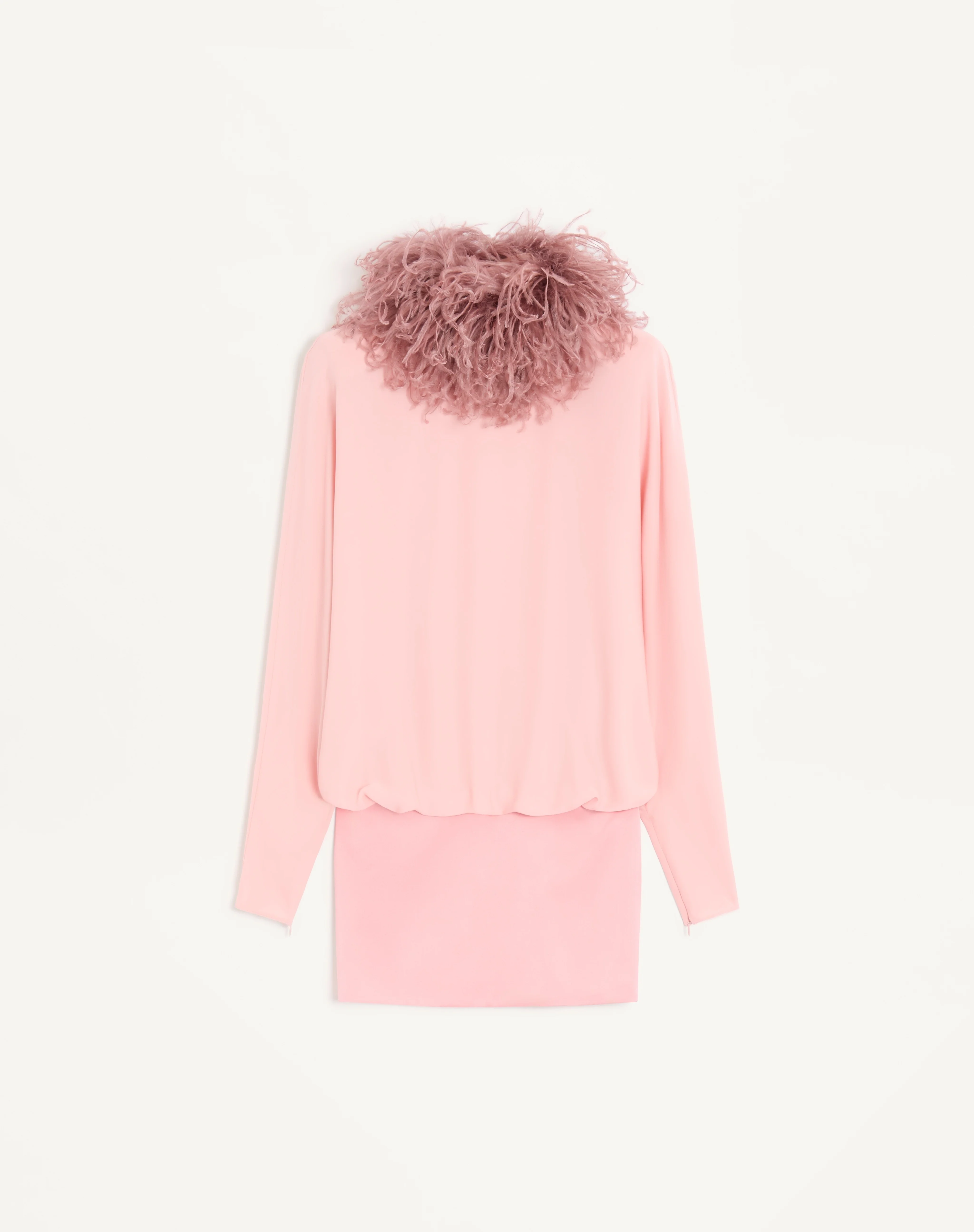 SHORT GEORGETTE DRESS WITH FEATHERS - 1