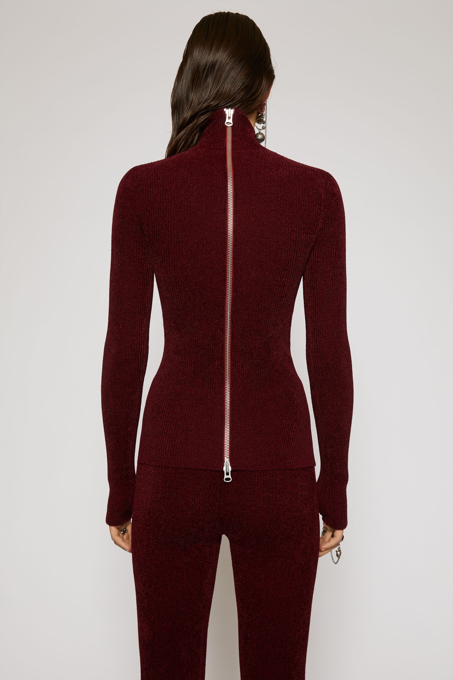 High neck ribbed sweater dark red - 3