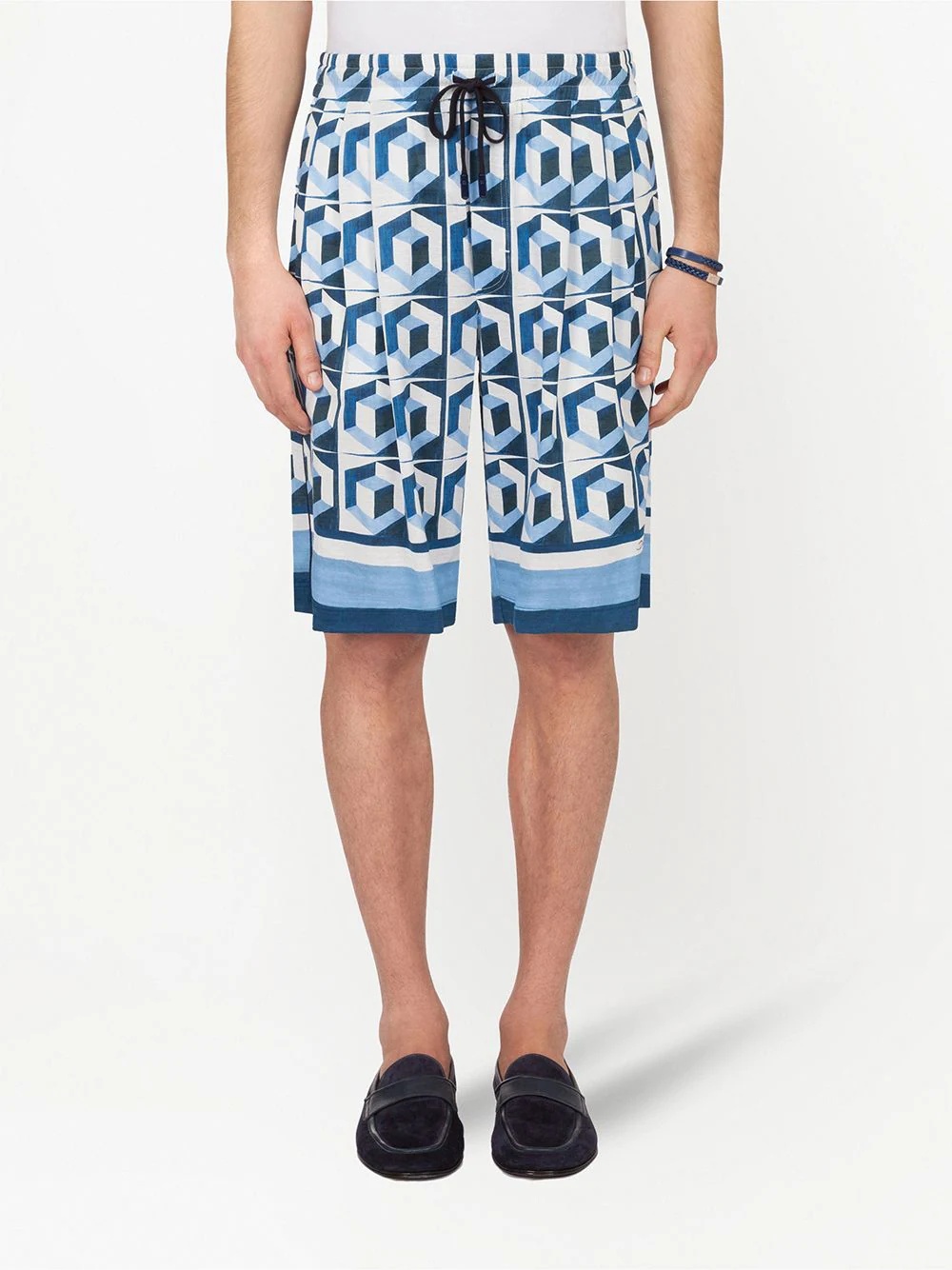 geometric print drawstring shorts - 3