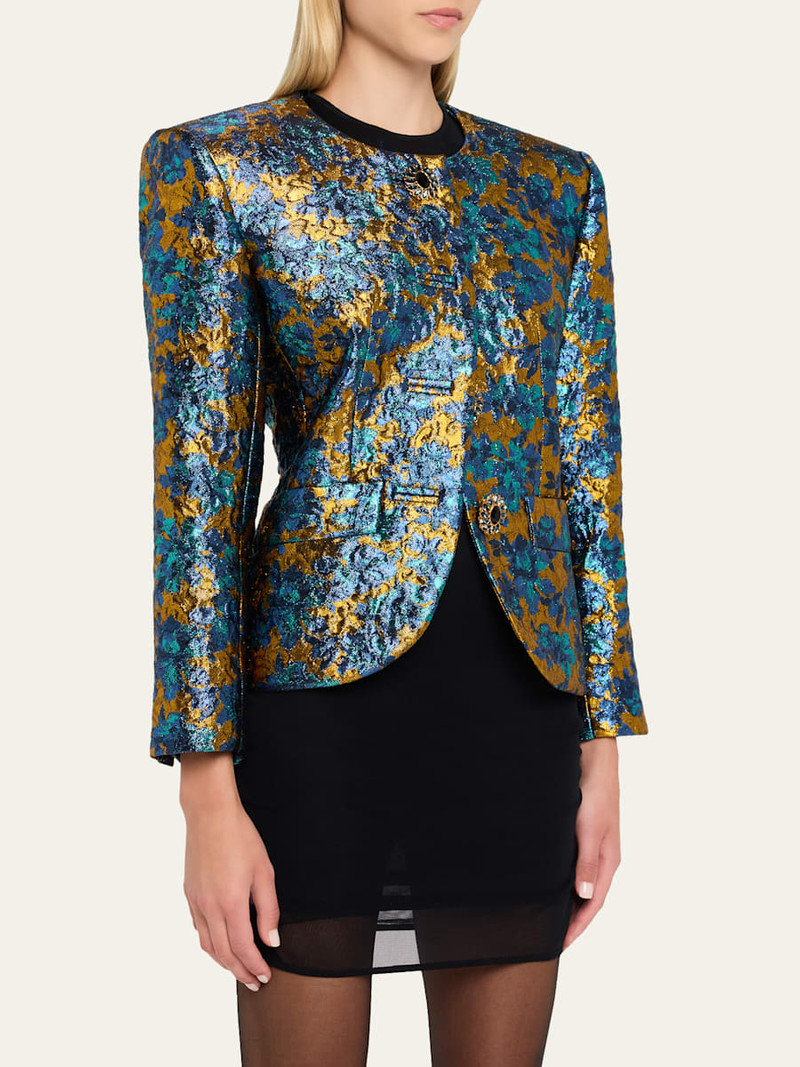 SAINT LAURENT Metallic Floral Brocade Single-Breasted Jacket outlook