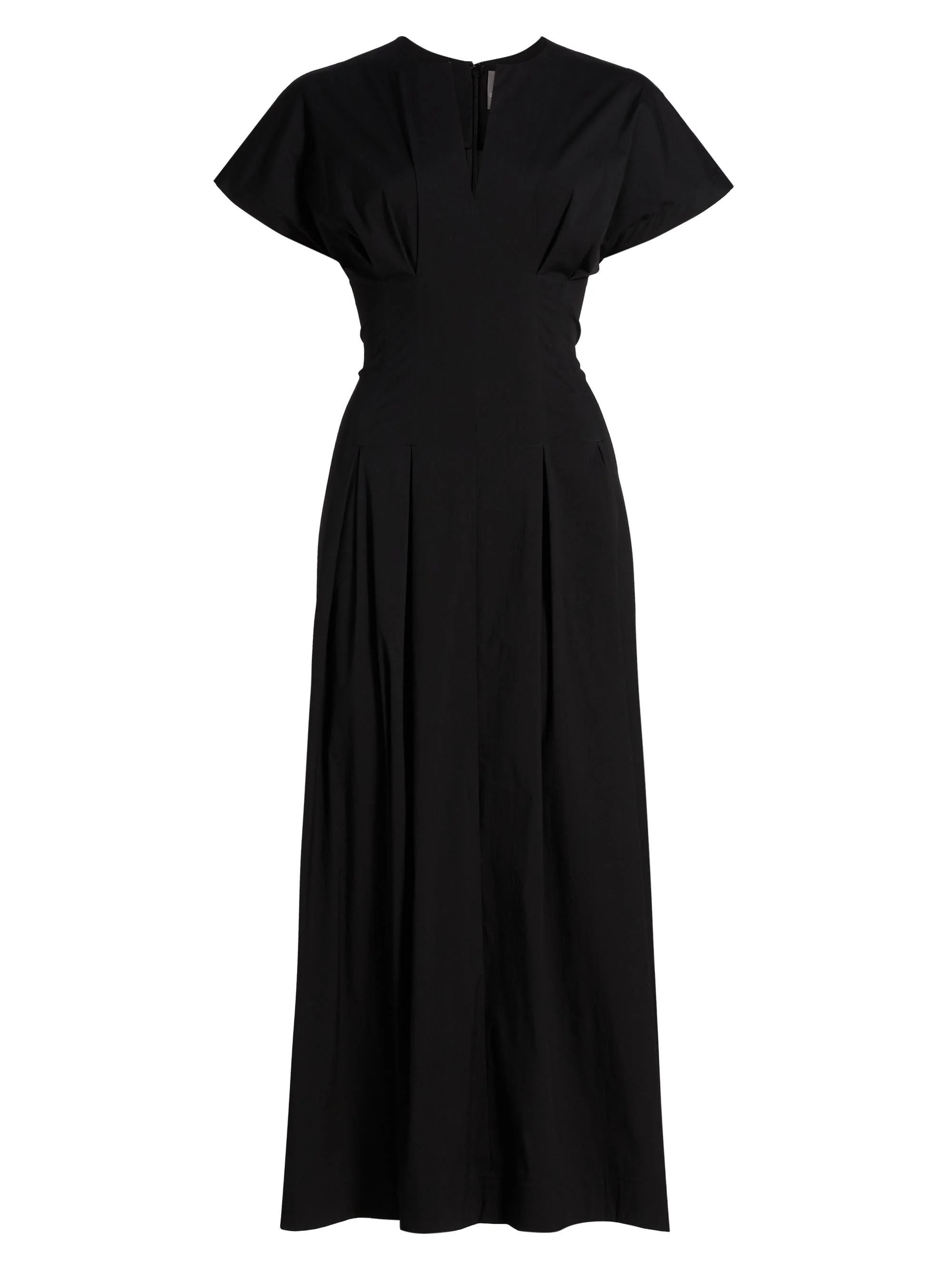 Women's Smocked Back Cotton Poplin Midi-Dress - Black - 1