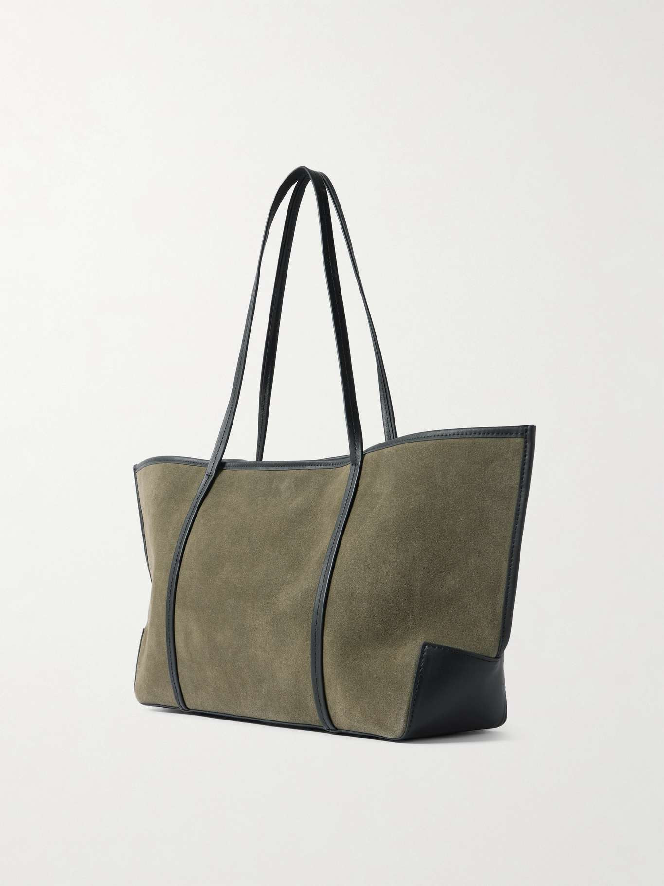Bateau leather-trimmed suede tote Army green - 3