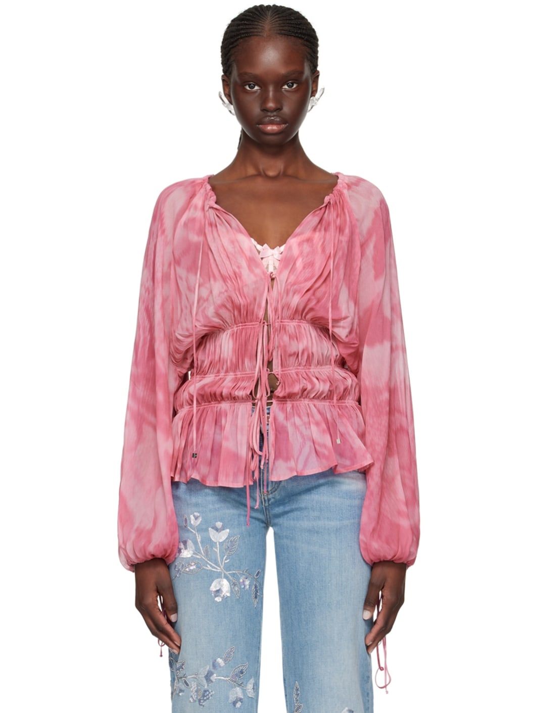 Pink Print Blouse - 1