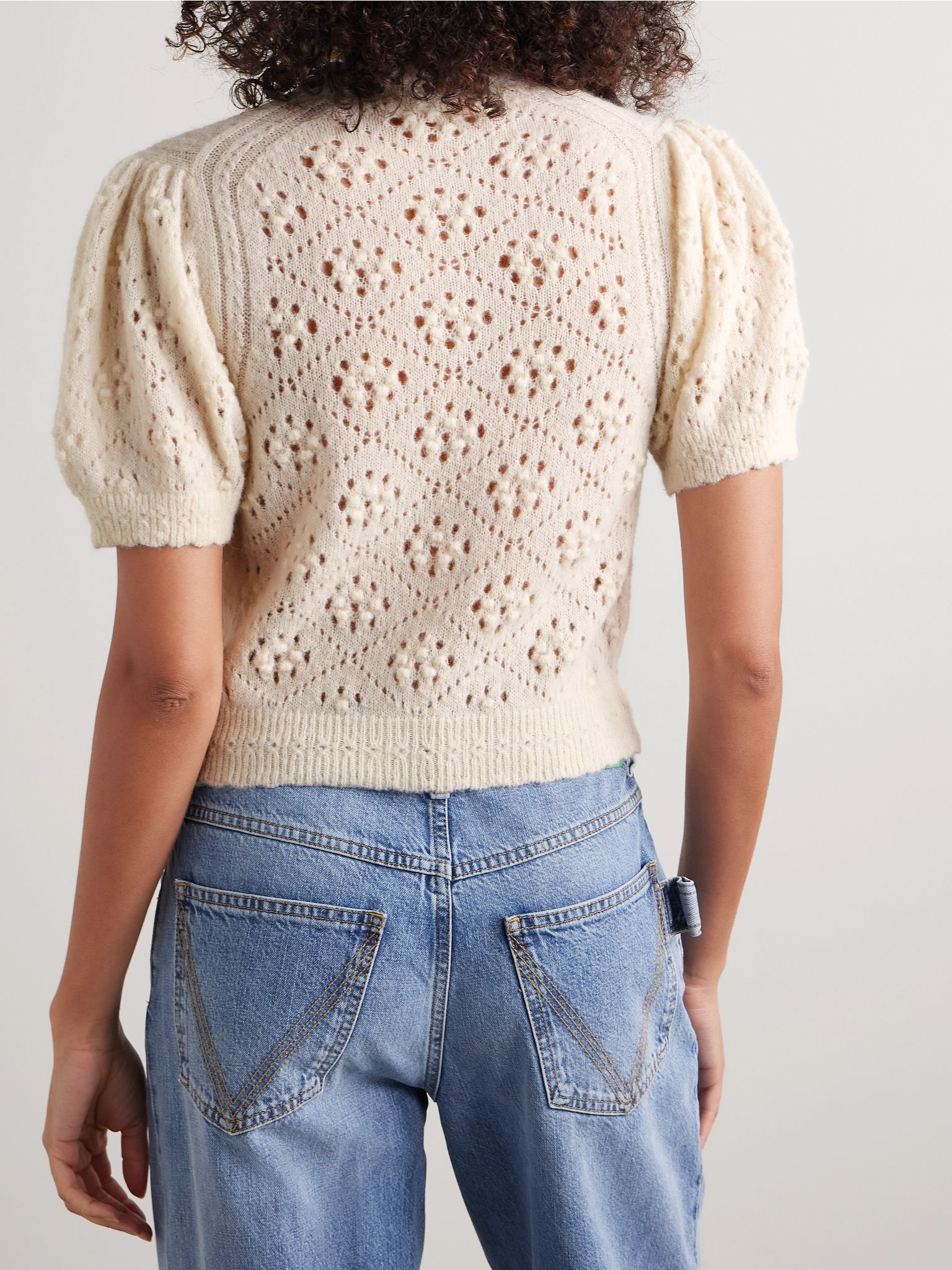Mirabelle pointelle-knit alpaca-blend cardigan Ivory - 3