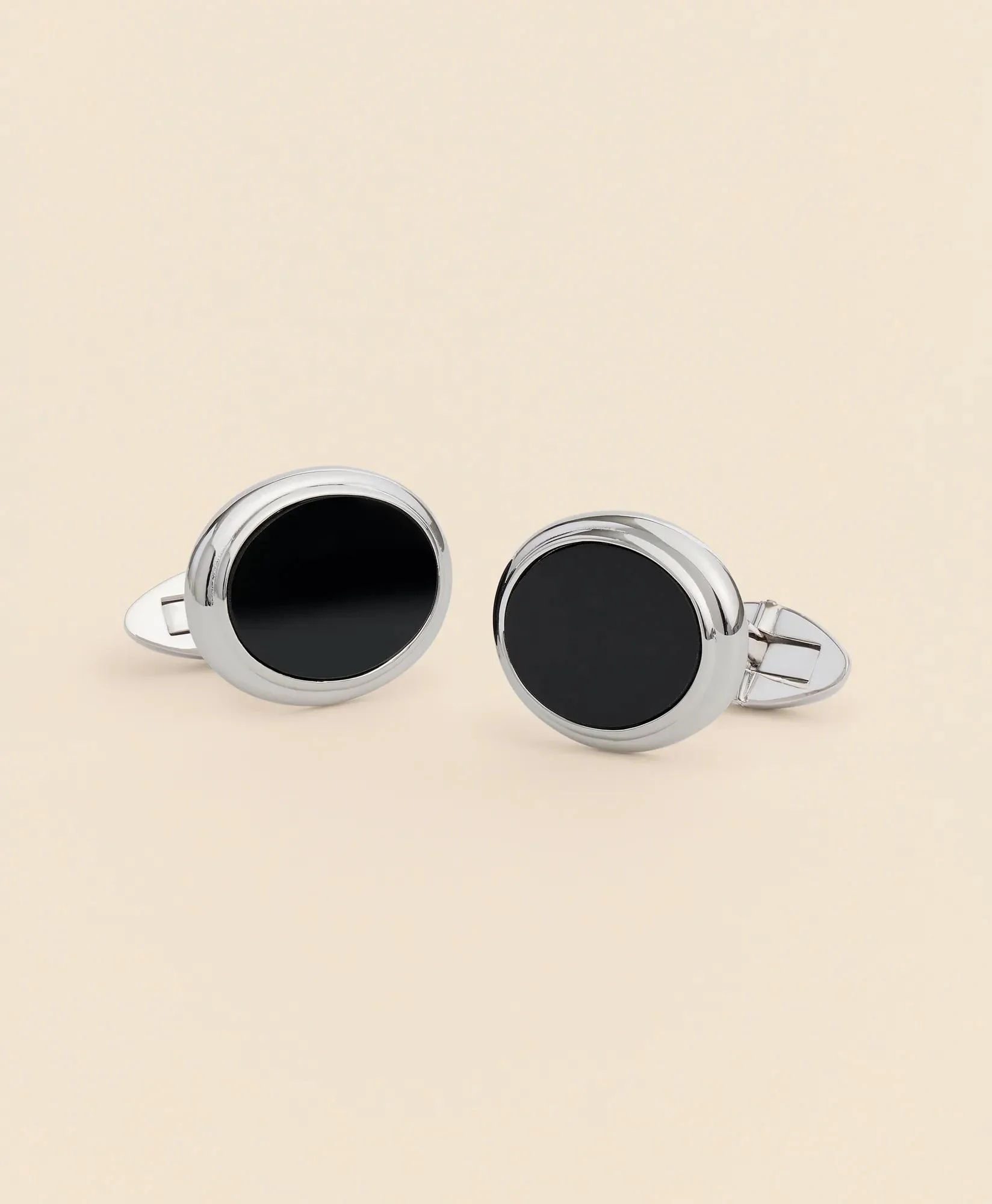 Sterling Silver Onyx Oval Rhodium-Plated Cufflinks - 1