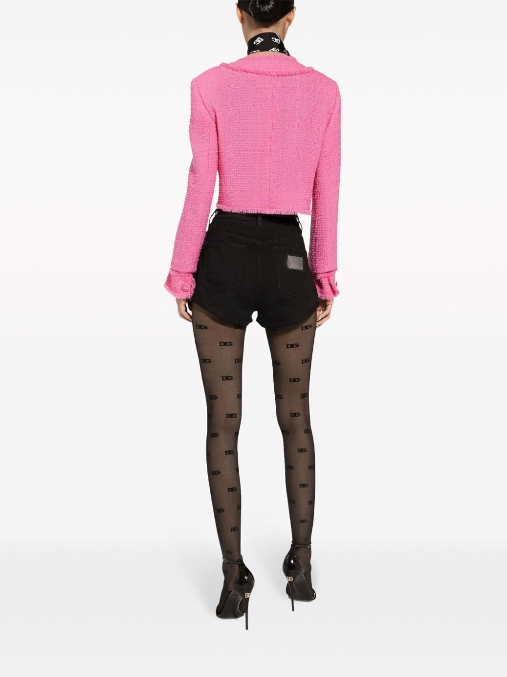 round-neck cropped tweed jacket - 4