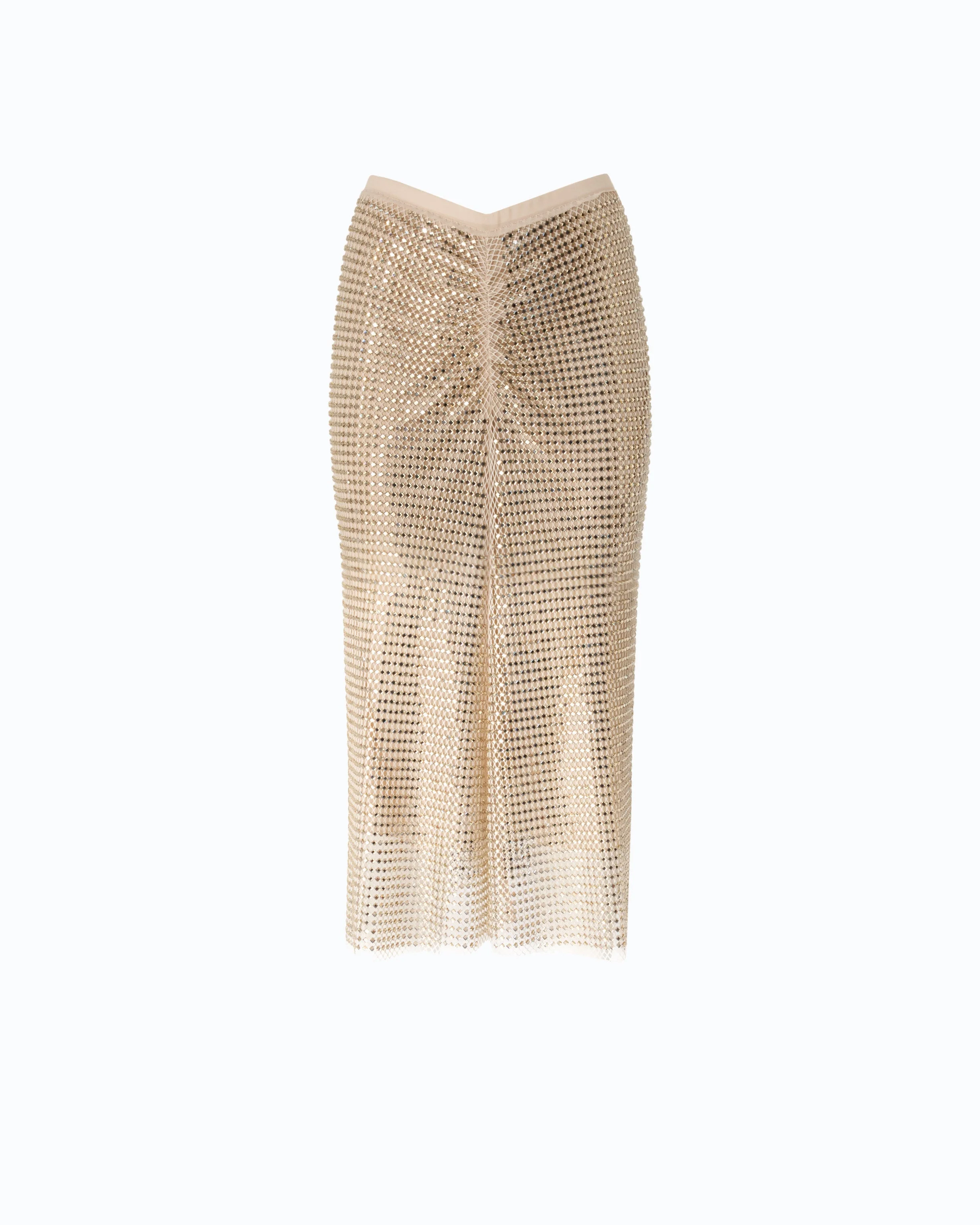 MESH-EFFECT CALF-LENGTH SKIRT WITH RHINESTONES - 1