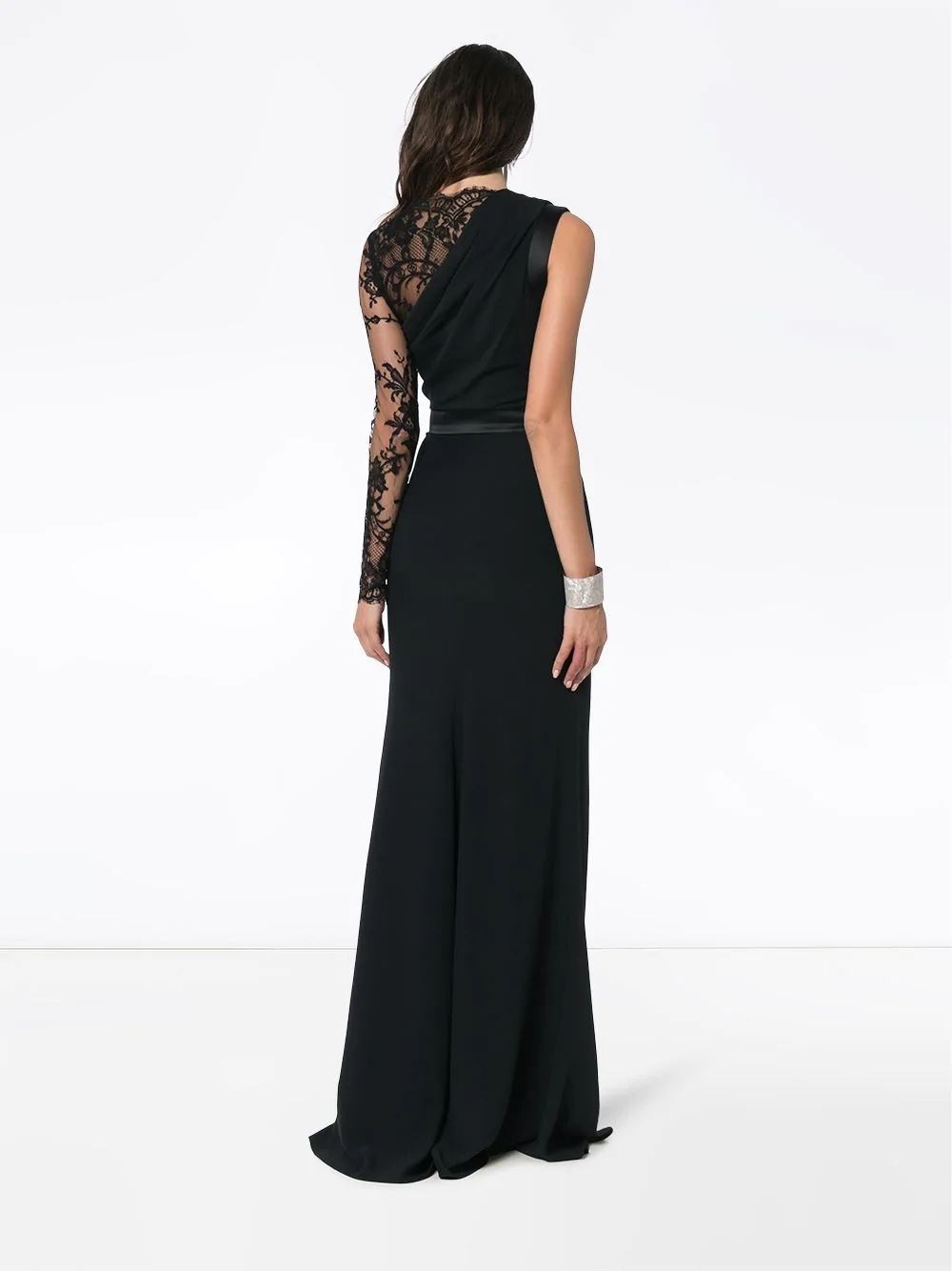 lace sleeve silk gown - 4