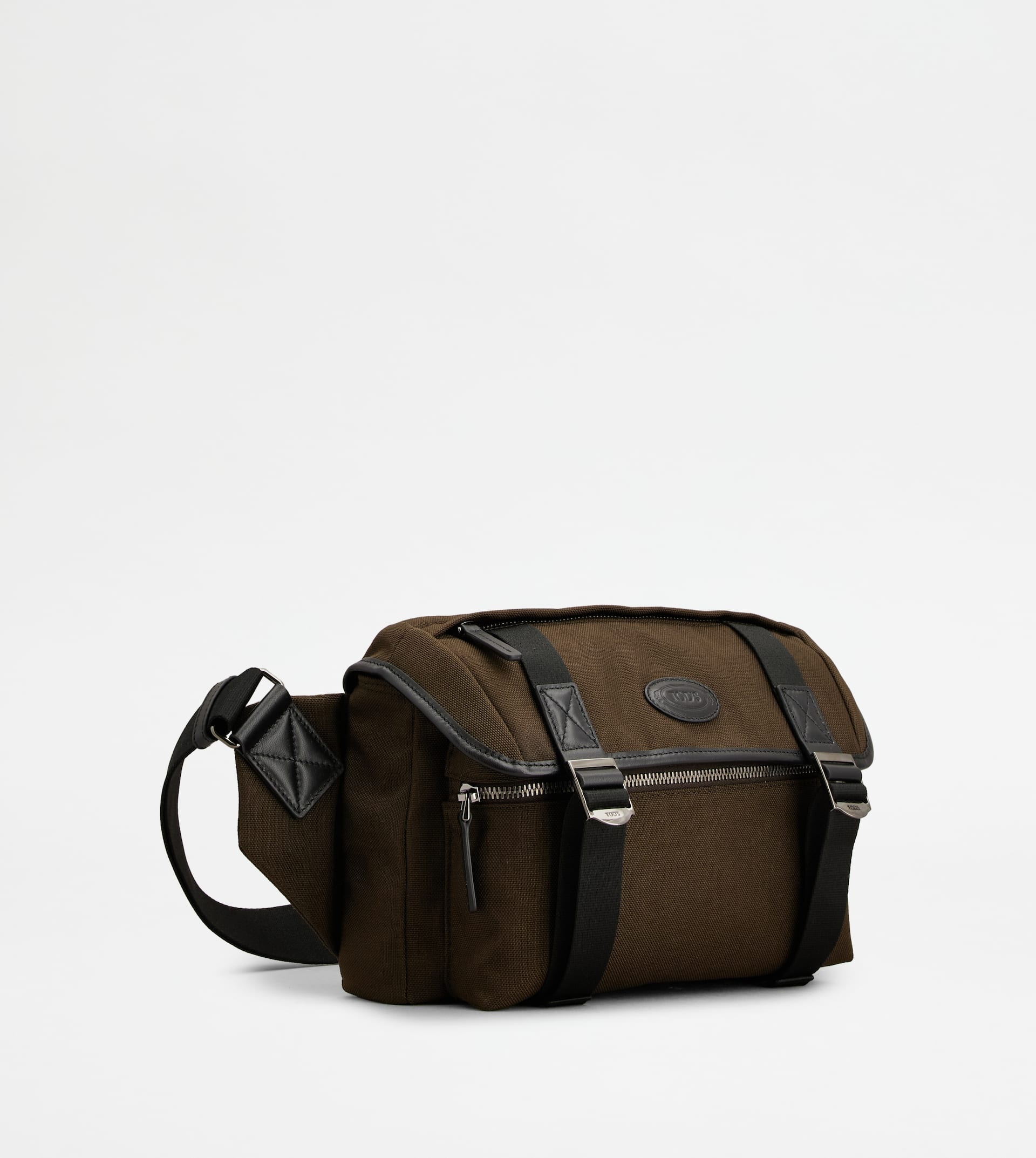 CROSSBODY BAG IN FABRIC AND LEATHER SMALL - BROWN, BLACK - 2