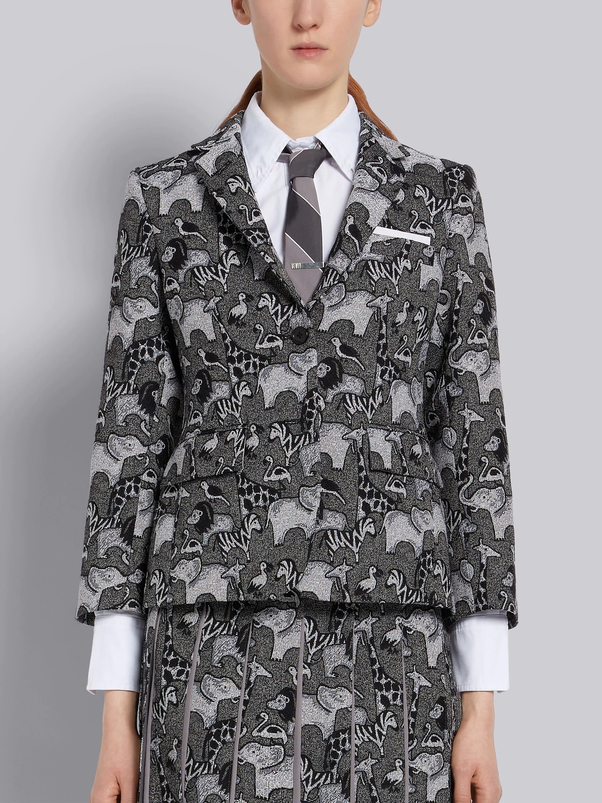 Medium Grey Animal Icon Tapestry Jacquard Classic Jacket - 1