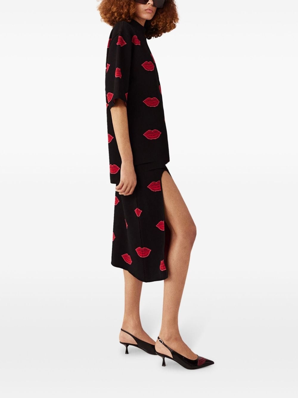 lips-print knit midi skirt - 4