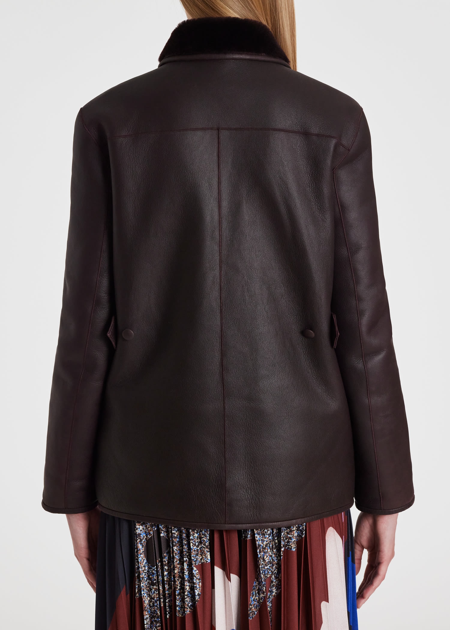 Aubergine Shearling Leather Jacket - 6