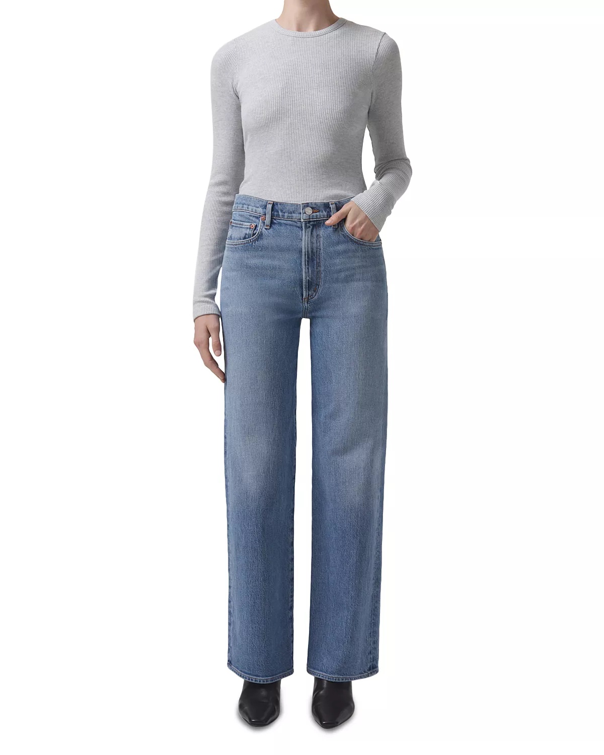 Harper Mid Rise Wide Leg Jeans in Flash - 6