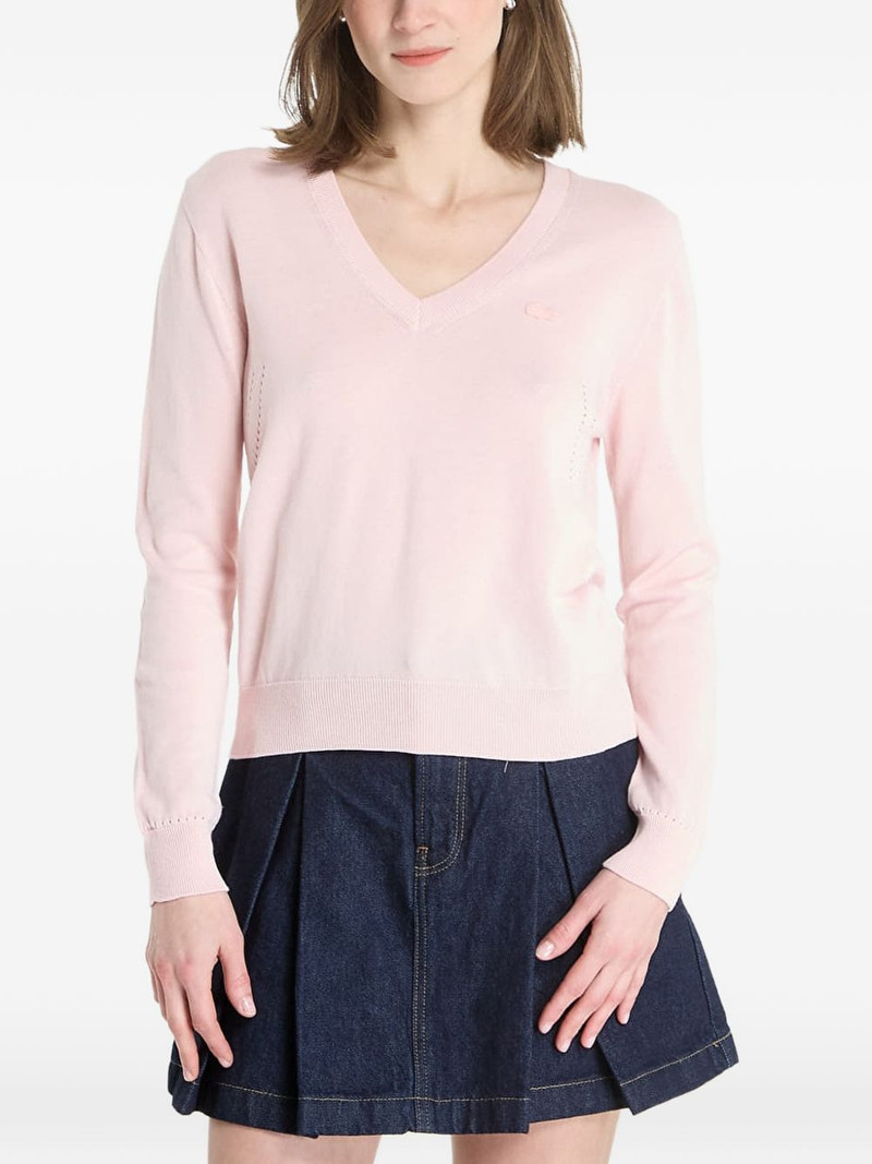 logo-patch V-neck cotton sweater 1
