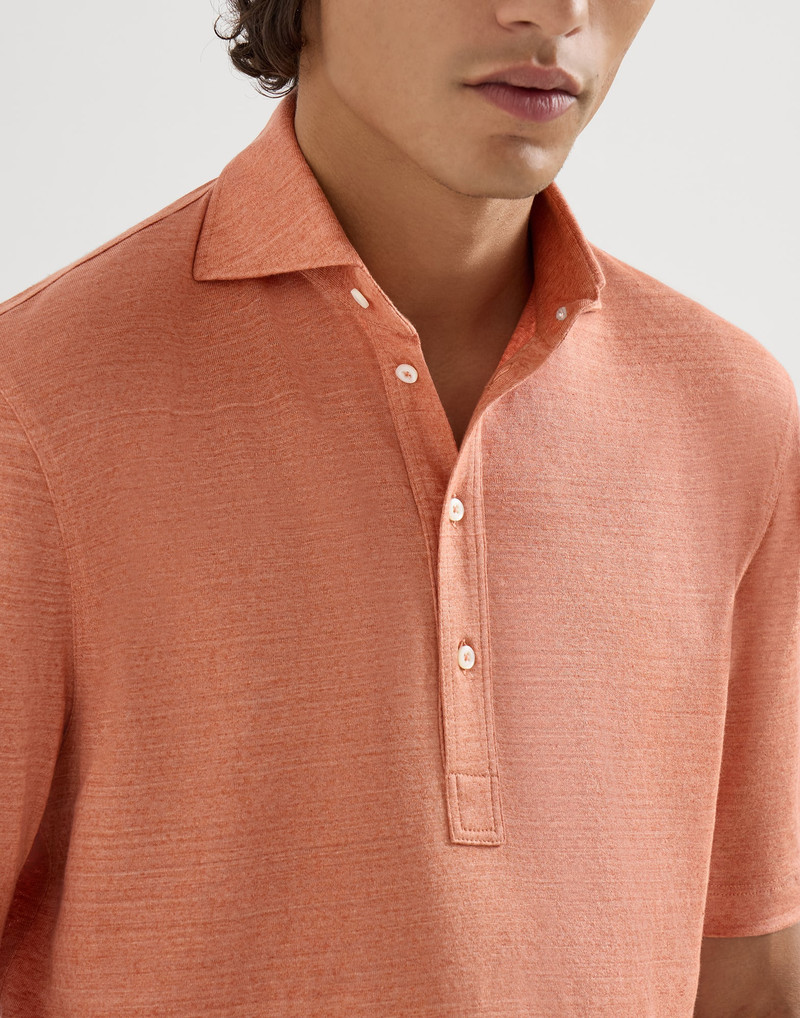 Linen and cotton mélange jersey polo with shirt-style collar 4