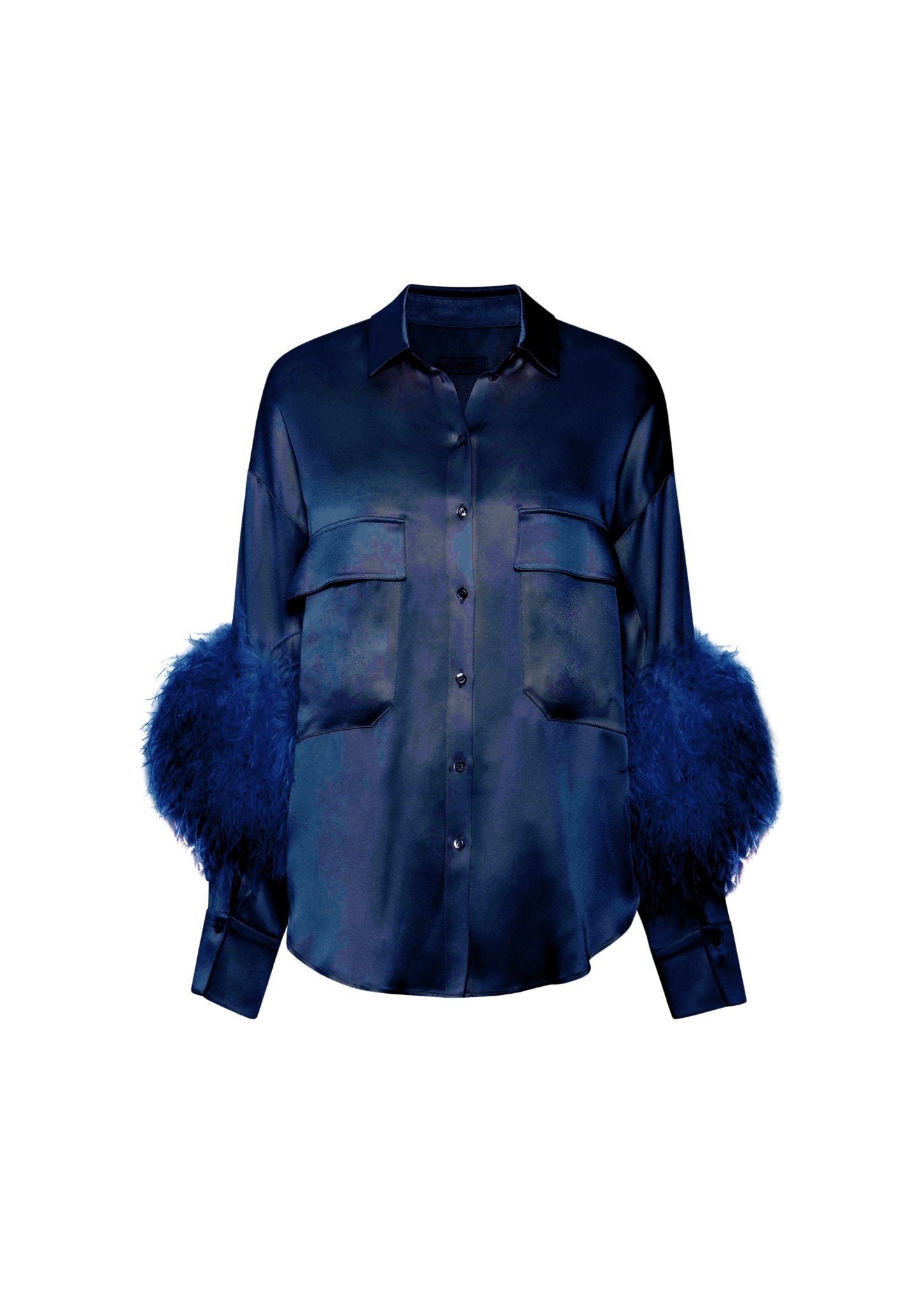 Satin Button Down With Feathers - 1