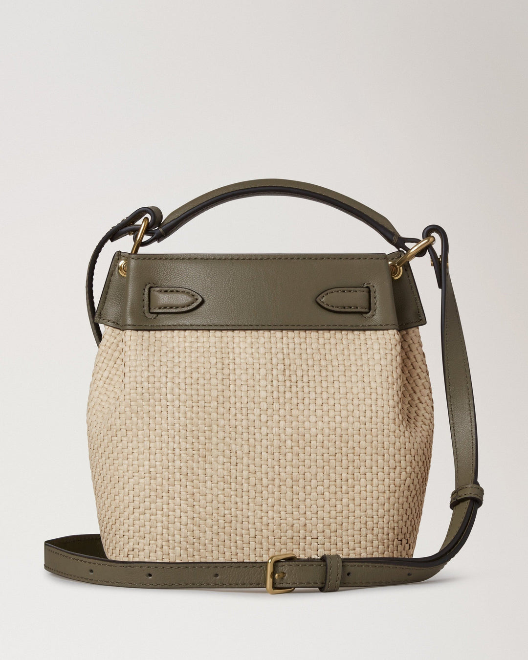 Mini Islington Bucket Linen Green & Natural Raffia & Leather - 3