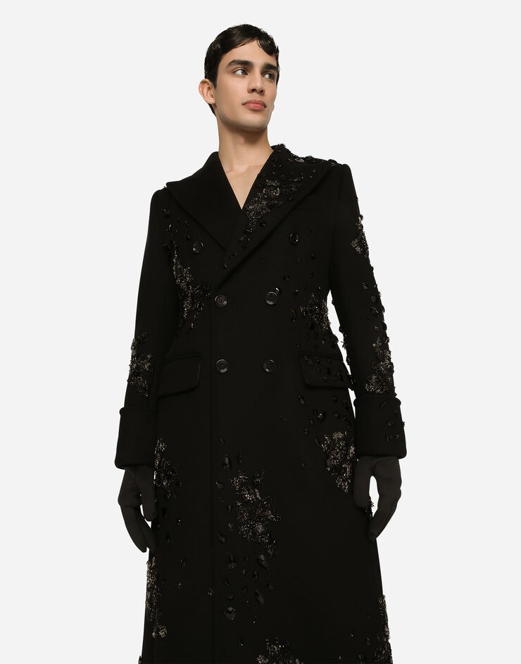 Double-breasted coat with embroidery and stones - 4