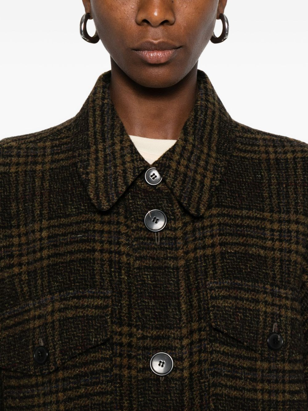 checked wool single-breasted coat - 5