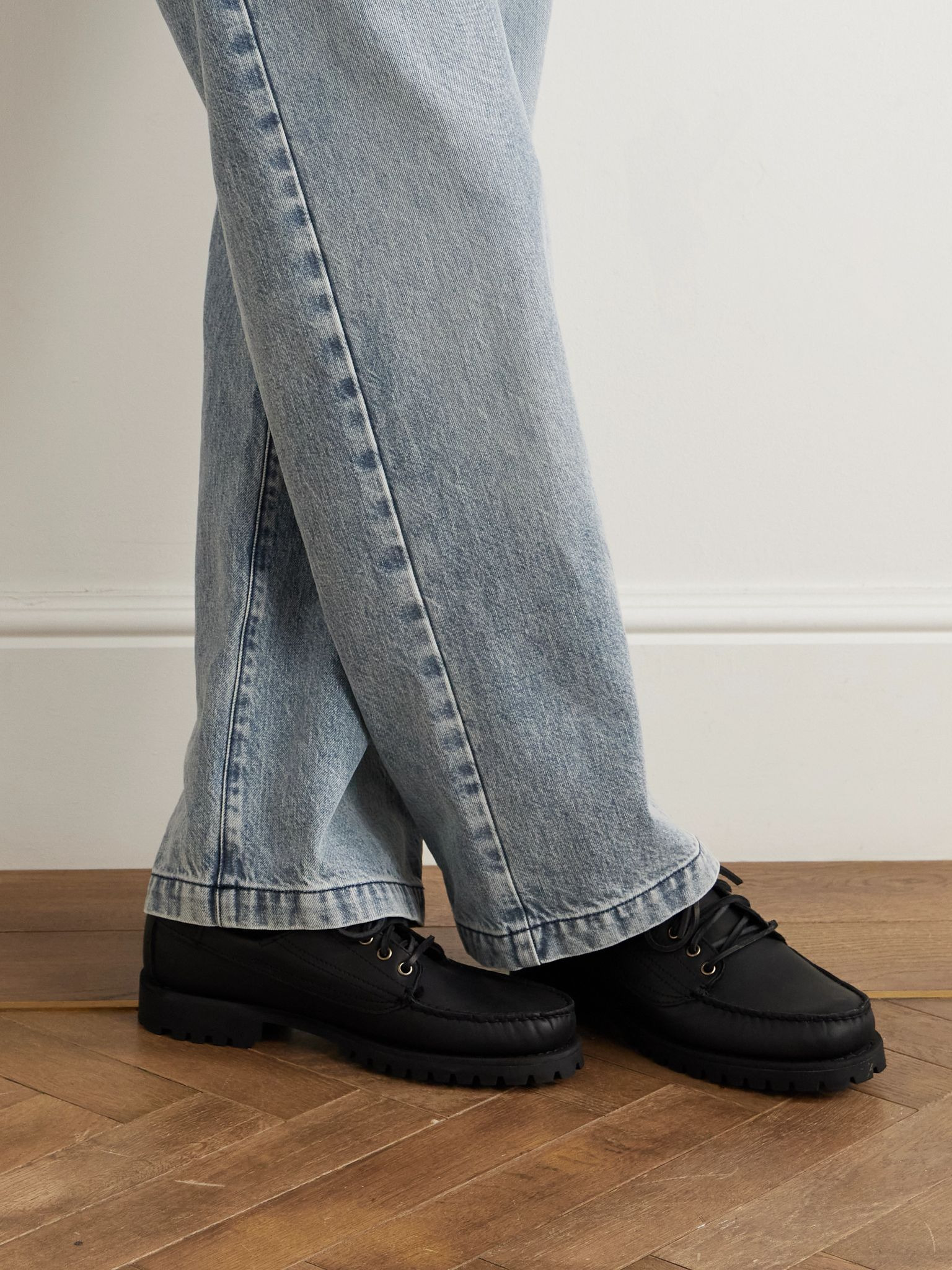 Askook Leather Boat Shoes Black - 2