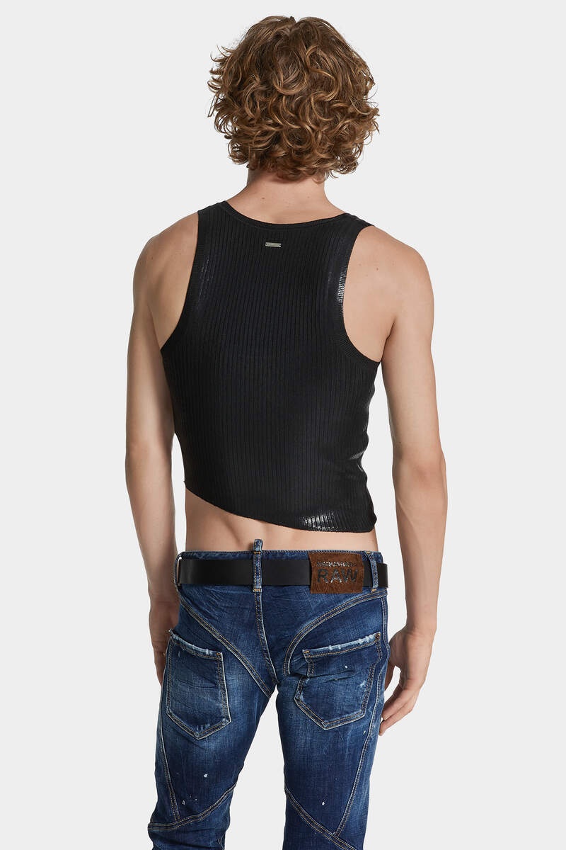 RIBBED KNIT ASYMMETRIC TOP - 4
