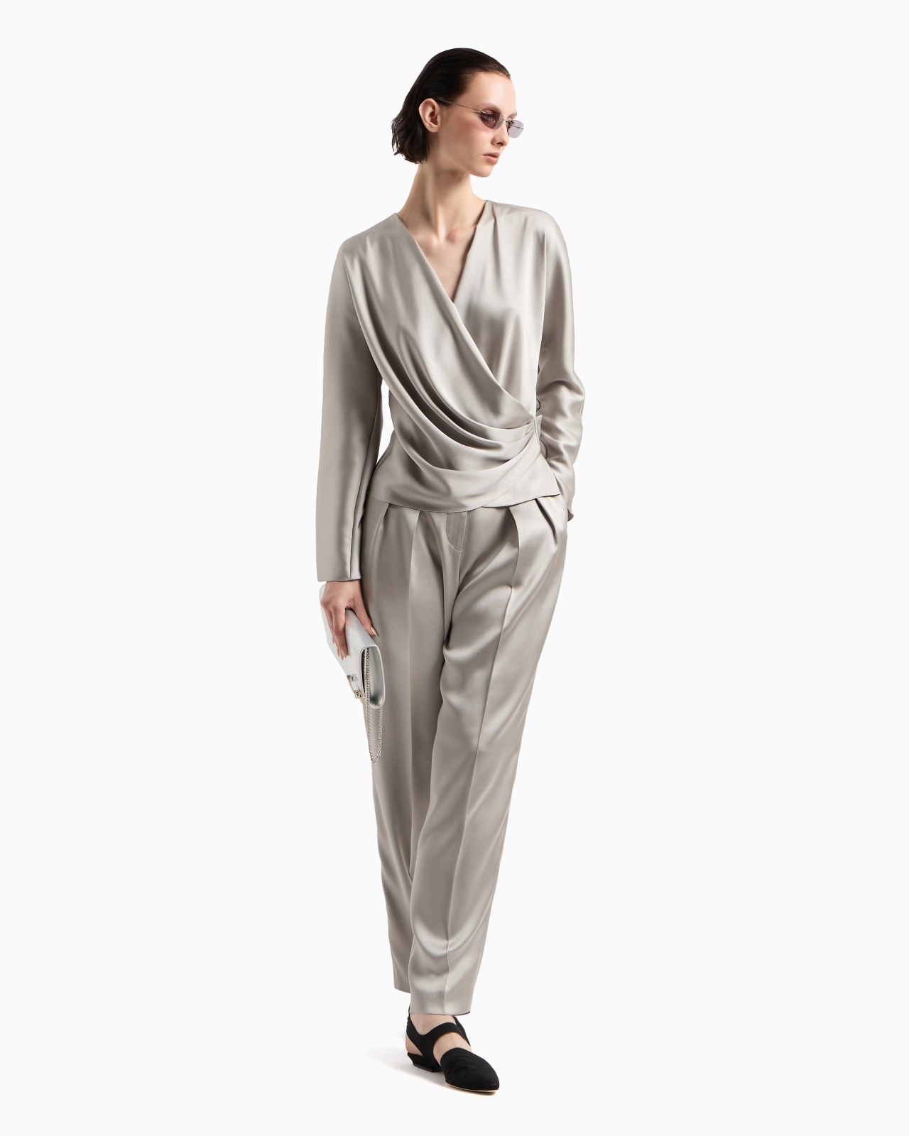DOUBLE-SIDED SILK-SATIN TWO-PLEAT TROUSERS - 2