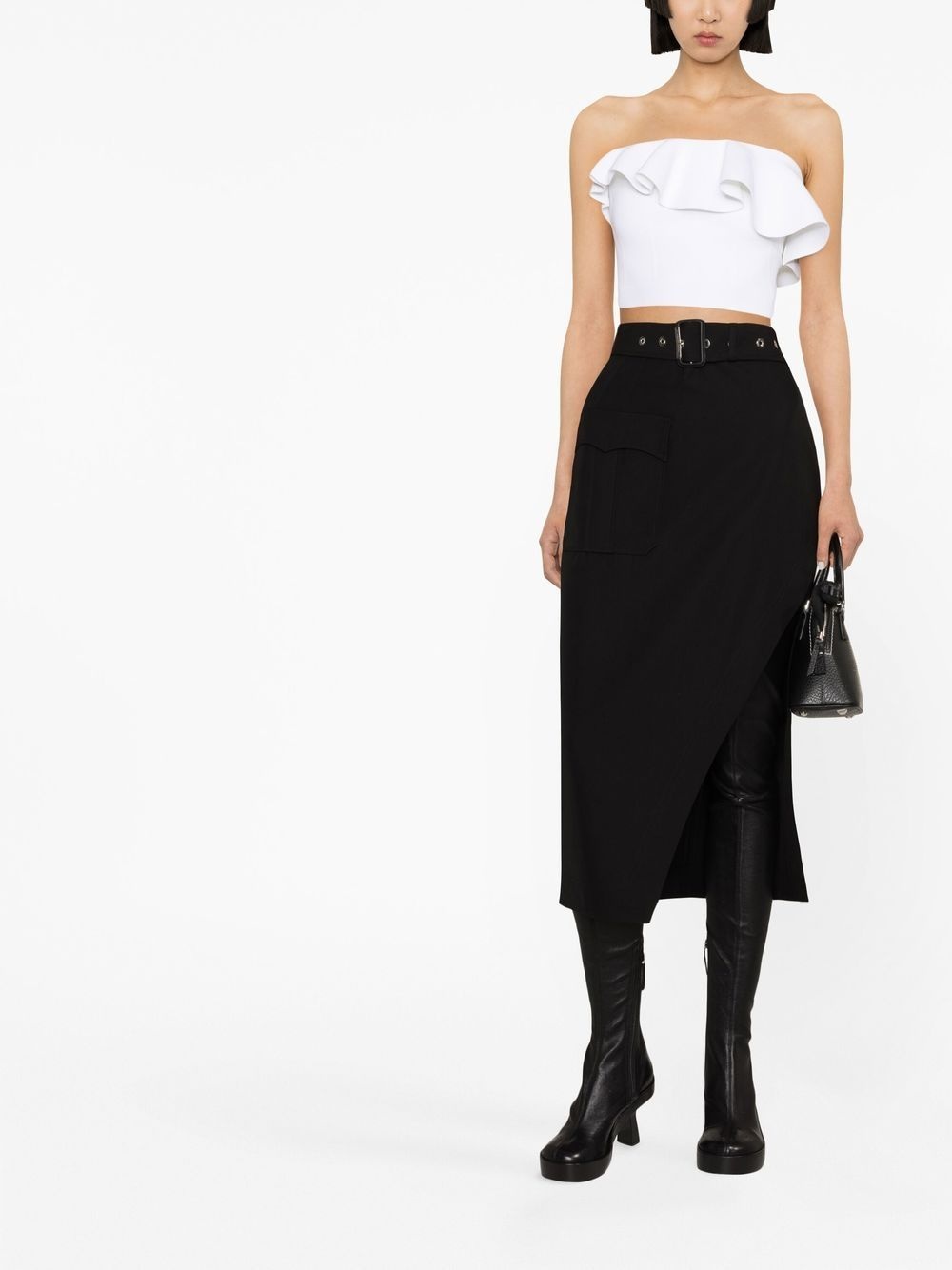 belted-waist mid-length skirt - 4