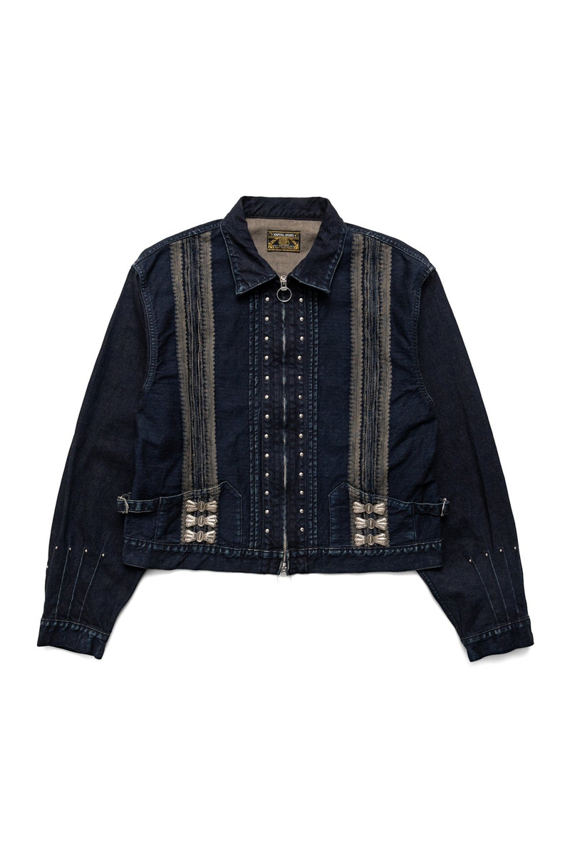 12oz YAGASURI Jacquard Denim CHIMAYO Drizzler JKT - Indigo 1