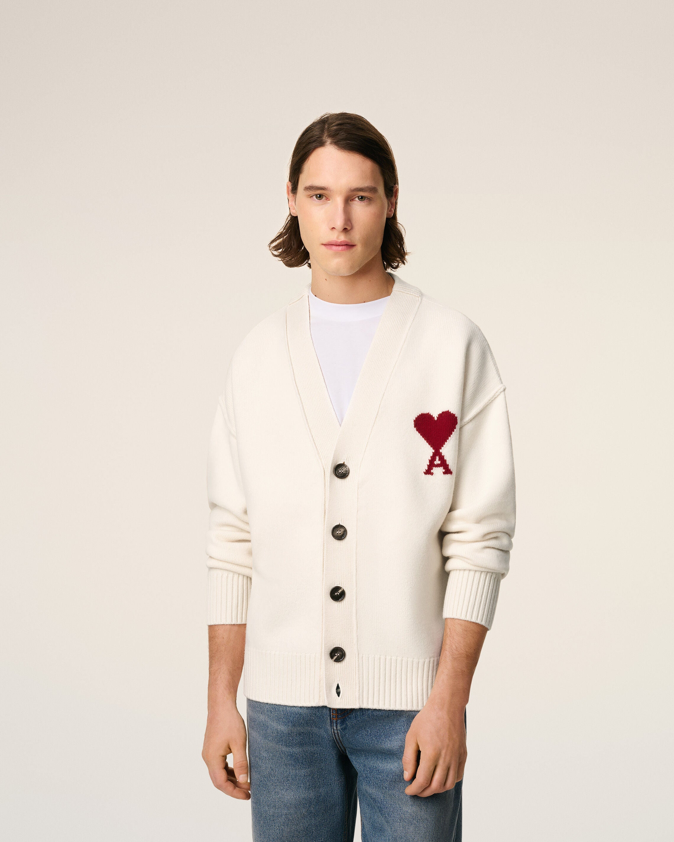WHITE WOOL AMI DE COEUR CARDIGAN - 3