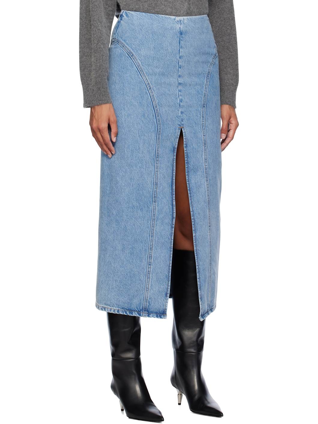 Blue Slim-Fit Denim Midi Skirt - 2