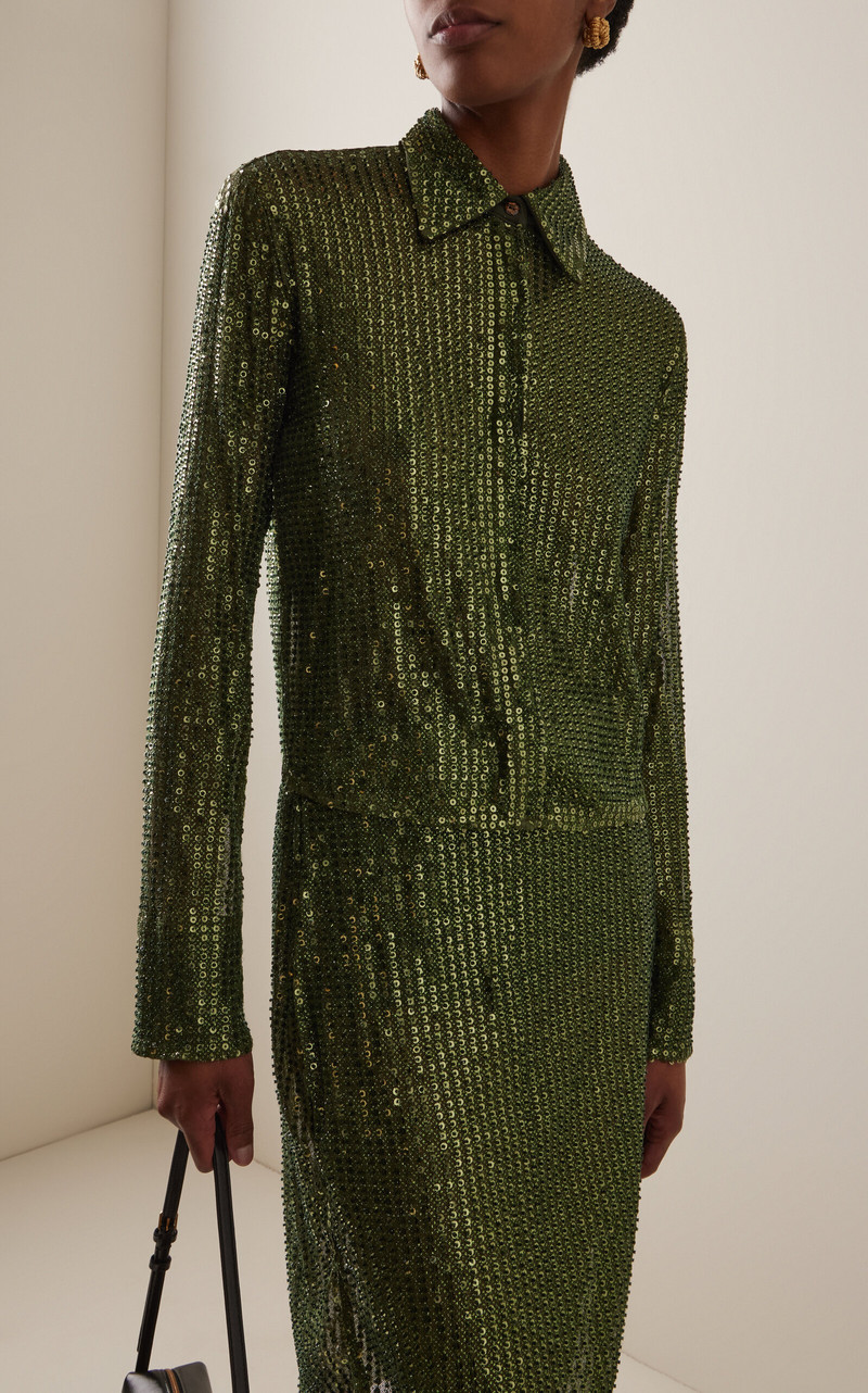 SIEDRÉS Sezanne Sheer Sequined Top green outlook