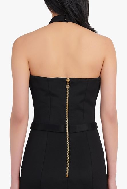 Open-back black dress with gold-tone buttons - 9