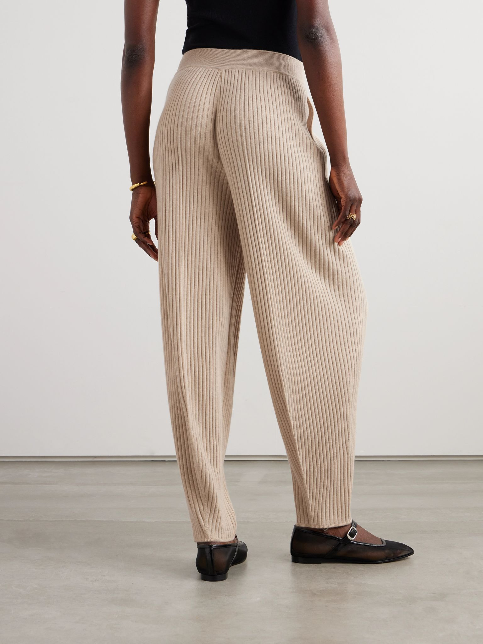 Ribbed cashmere tapered pants Beige - 4