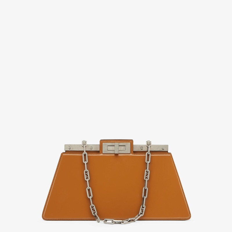 Medium iconic Peekaboo Cut bag made of brown brushed leather. A new evolution of the Peekaboo ISeeU, 1