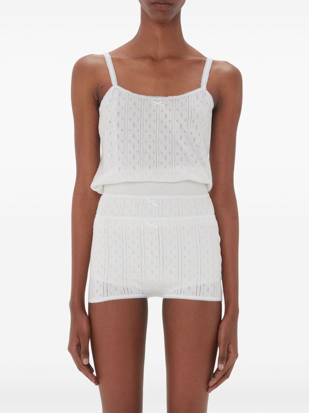 logo-embroidered pointelle top - 3