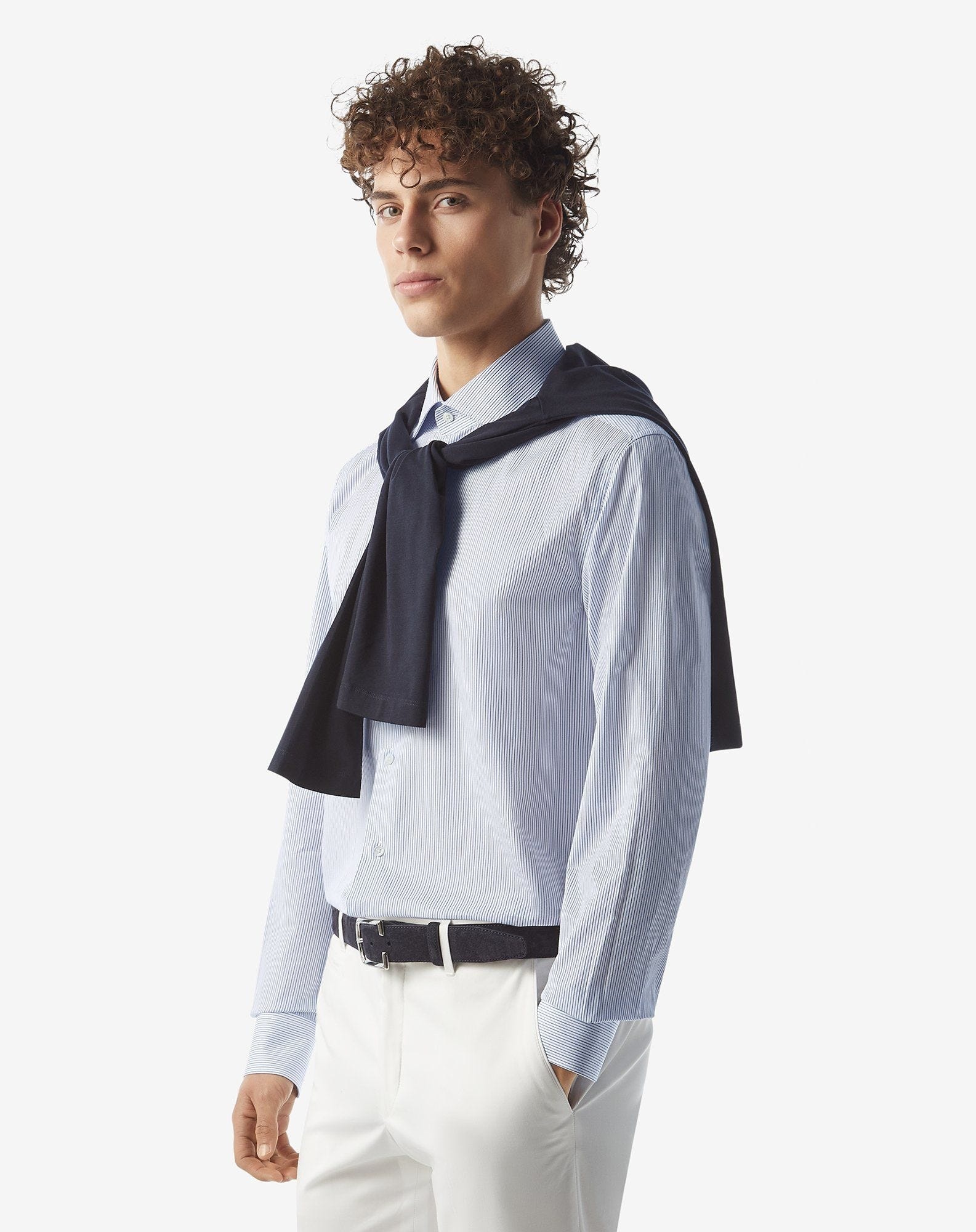 White cotton shirt with black and blue stripes - 2