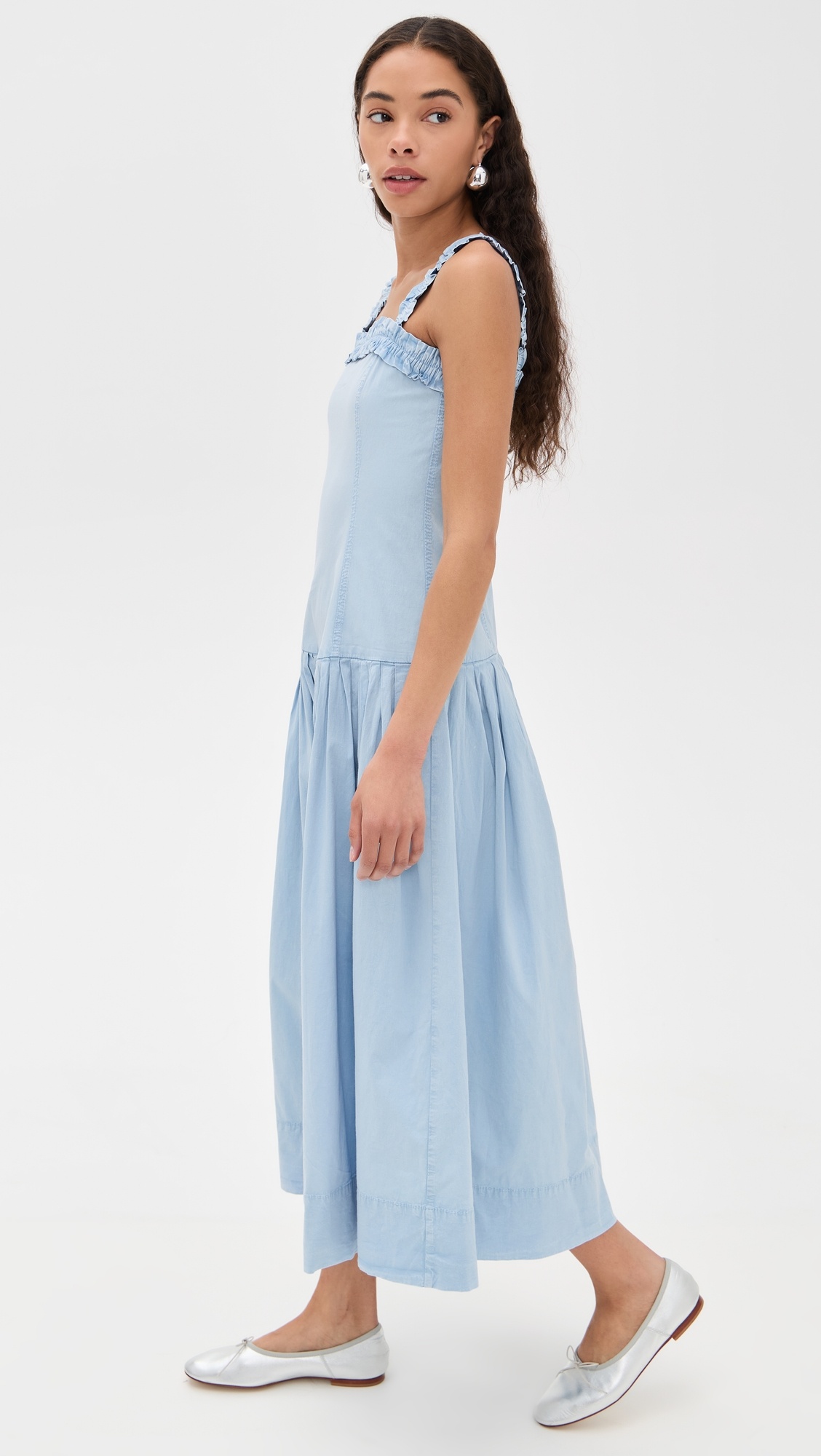 Washed Stretch Cotton Strap Corset Long Dress - 3