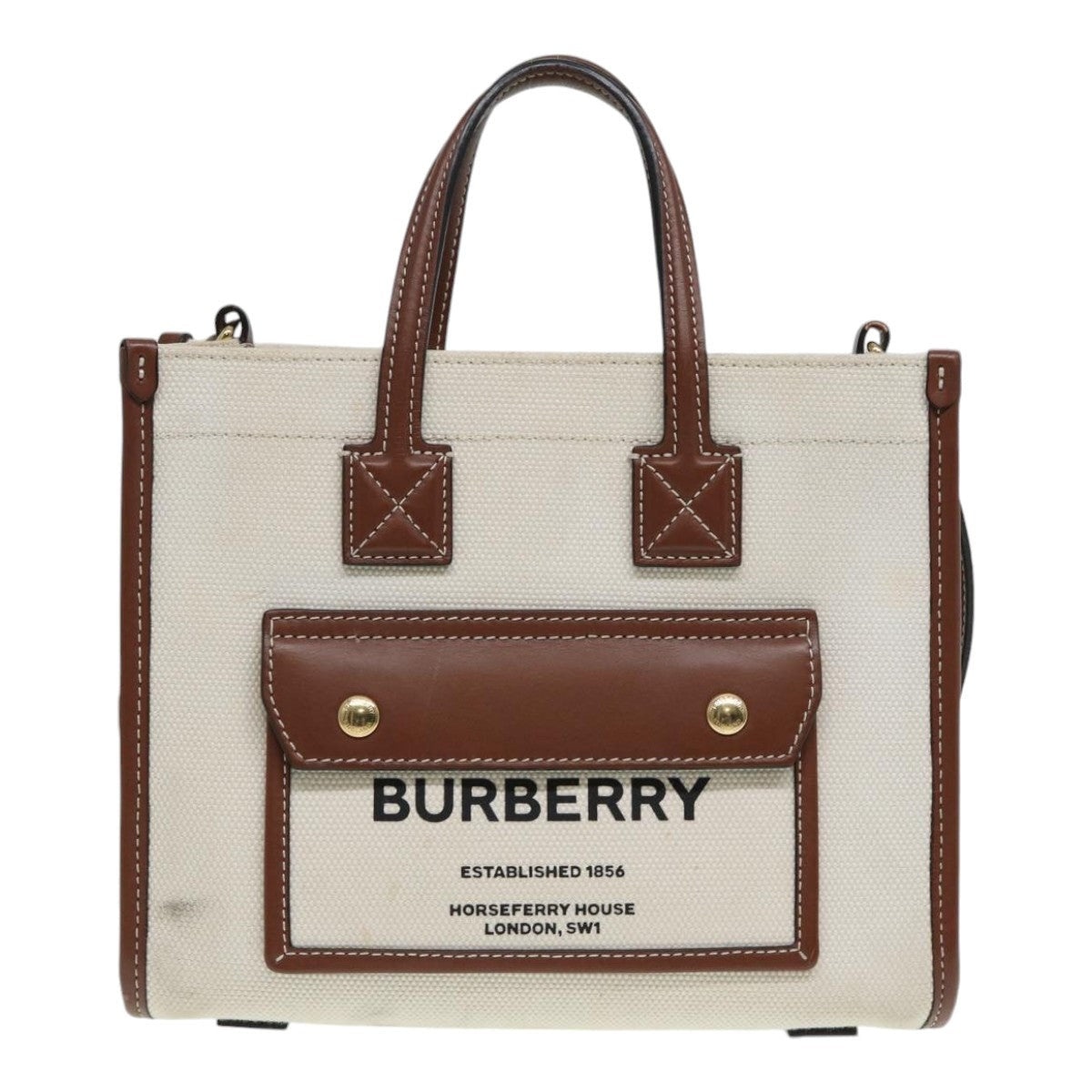 Burberry Hand Bag Canvas Leather Beige - 13