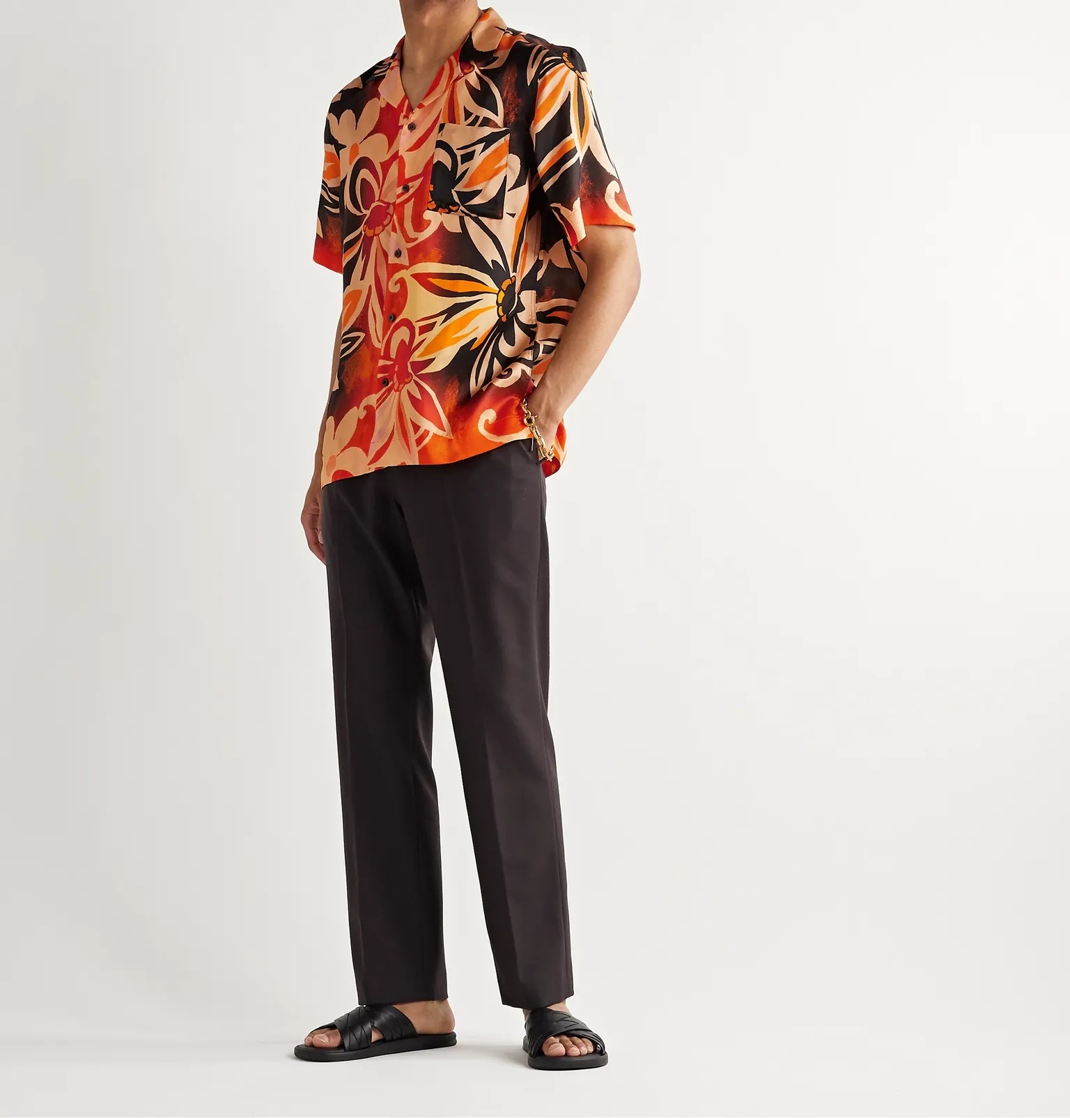 Camp-Collar Printed Satin-Twill Shirt - 7