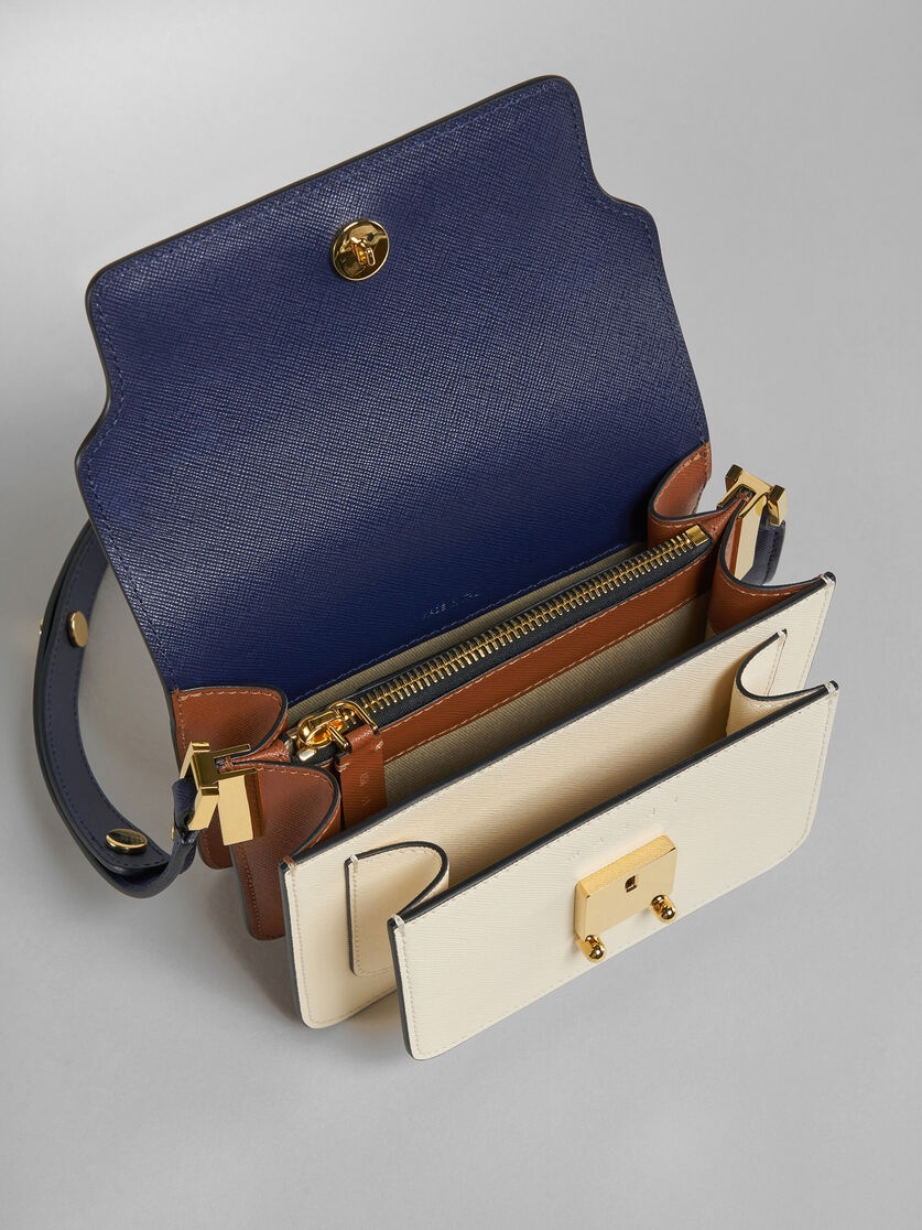 TRUNK MINI BAG IN BLUE WHITE AND BROWN SAFFIANO LEATHER - 4