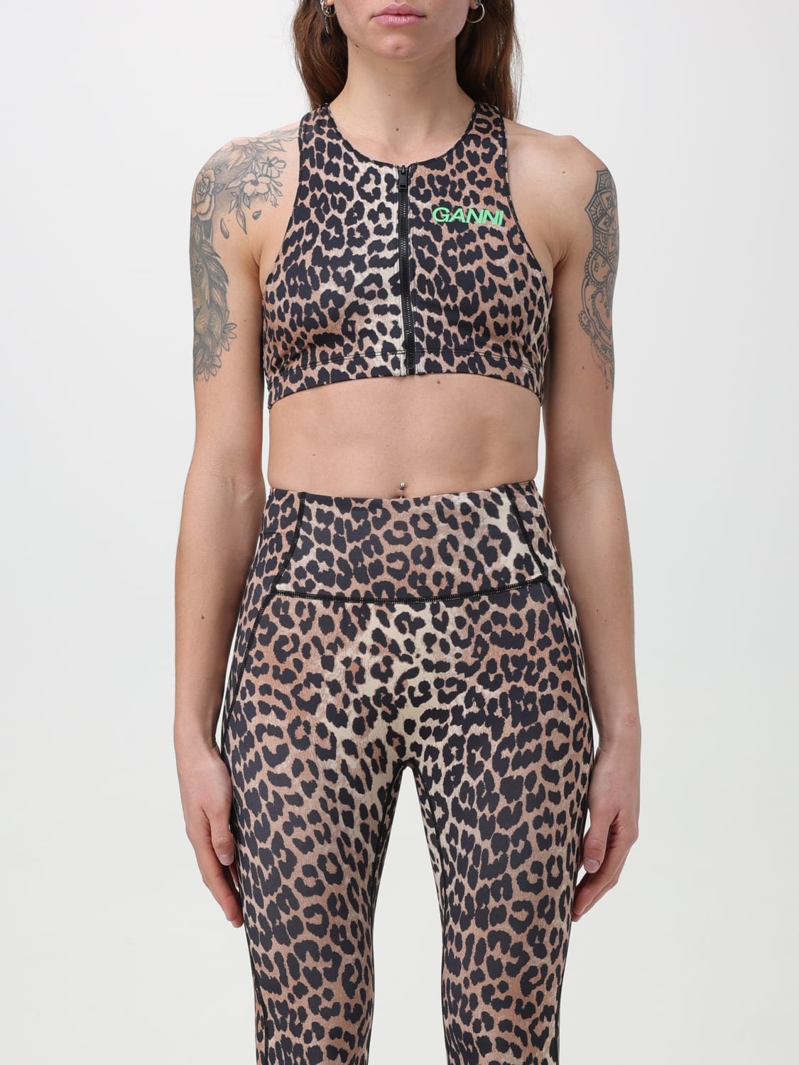 Ganni top in technical fabric with animal print - 1