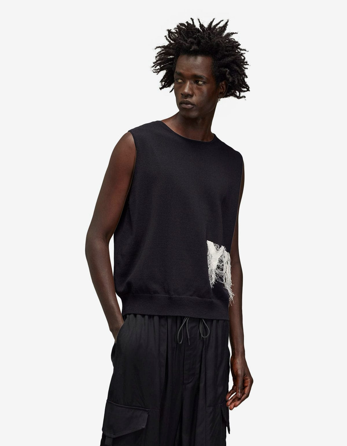 Y-3 Black Frayed Logo Knit Vest - 2