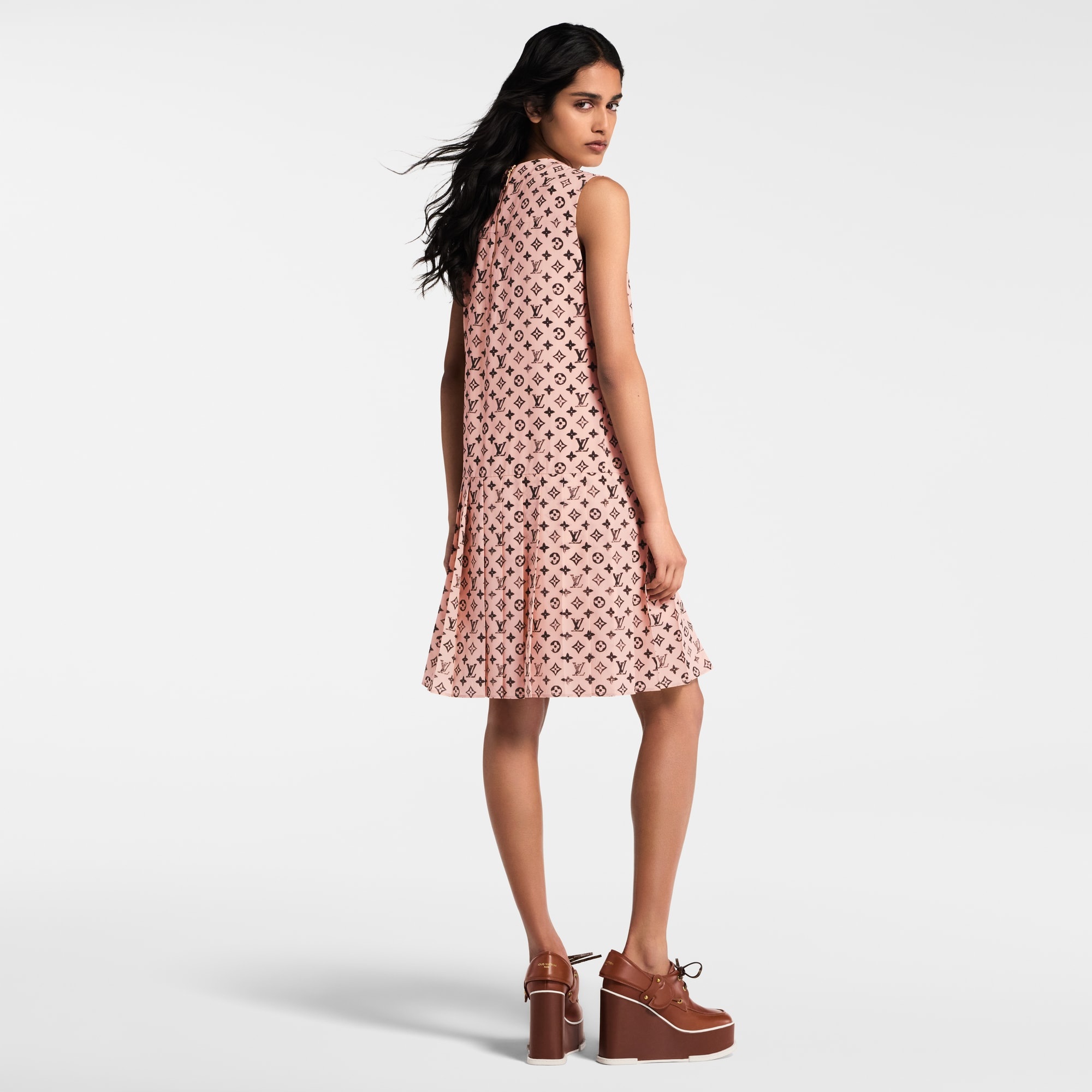 Washed Monogram Pleat Dress - 5