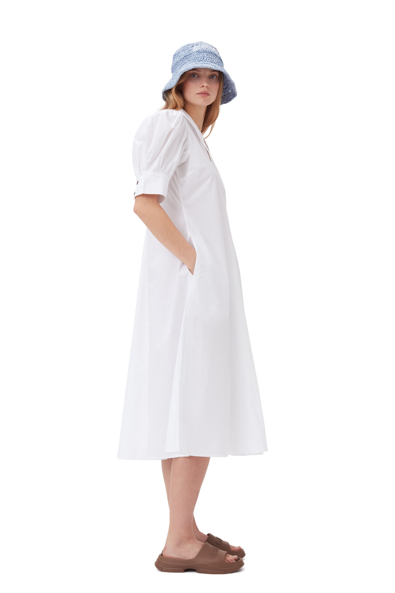 COTTON POPLIN COLLAR MIDI DRESS - 3