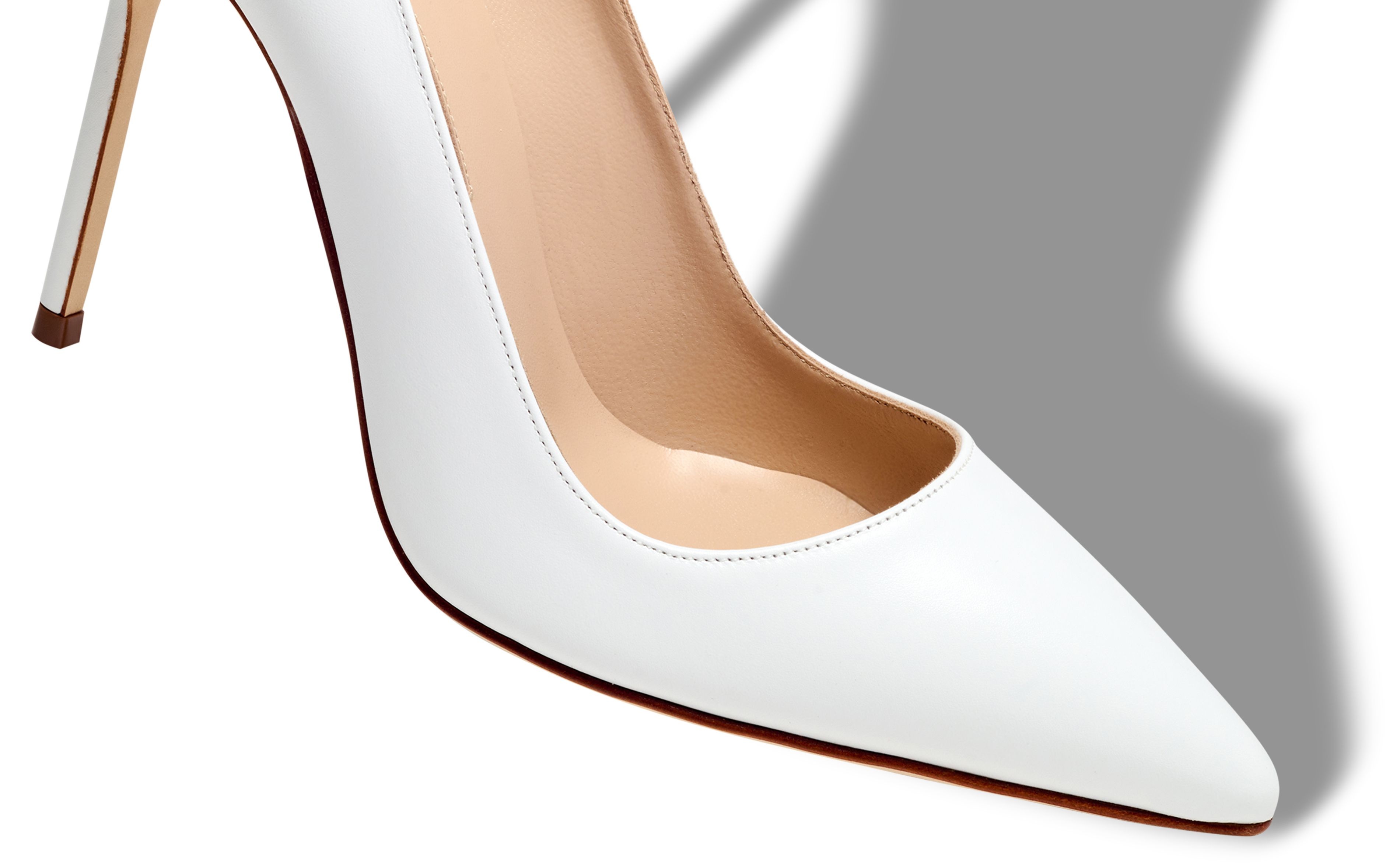 White Calf Leather Pointed Toe Pumps - 4