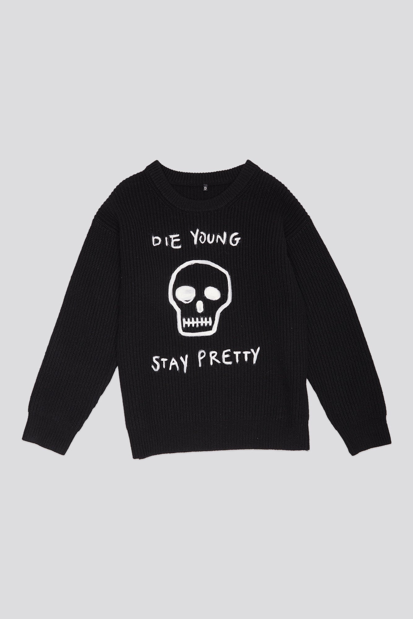 DIE YOUNG BOYFRIEND SWEATER - BLACK WITH NEEDLE PUNCHED GRAPHIC -R13 - 5