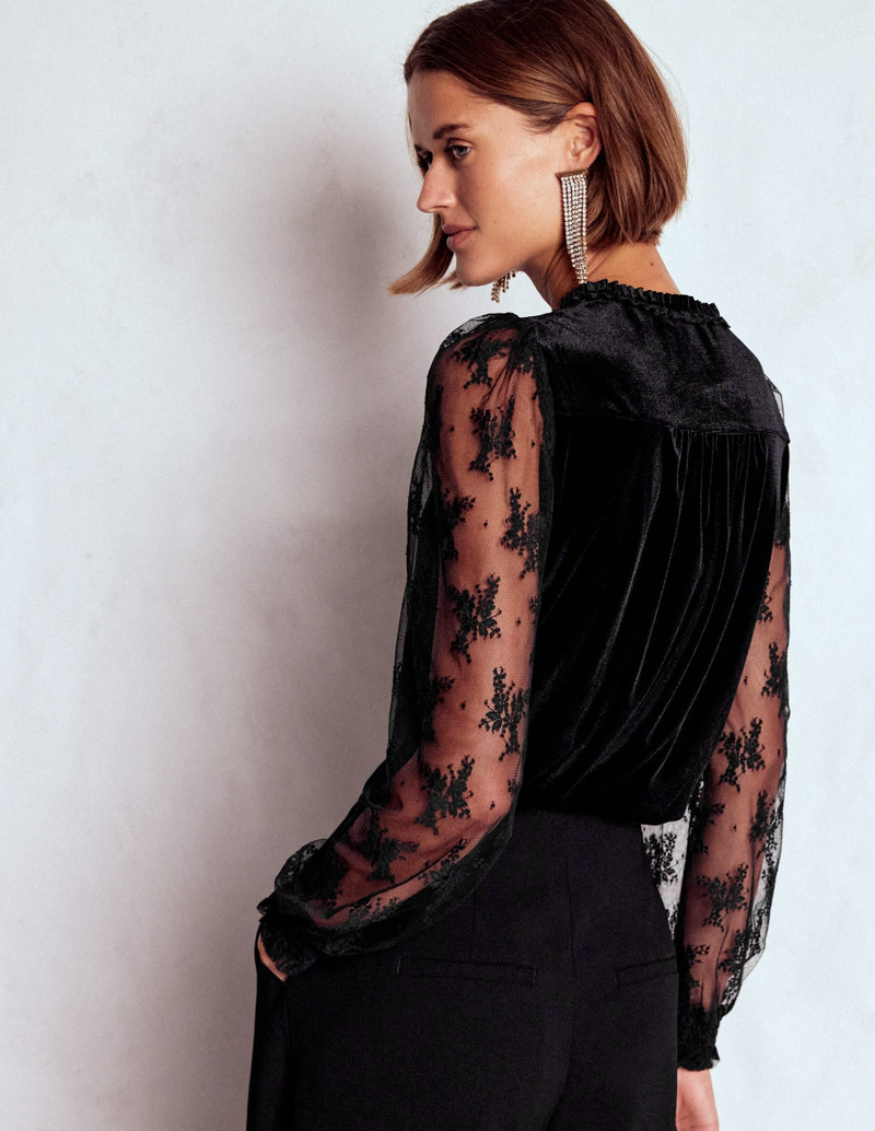 Mixed Media Puff Velvet Top-Black 4